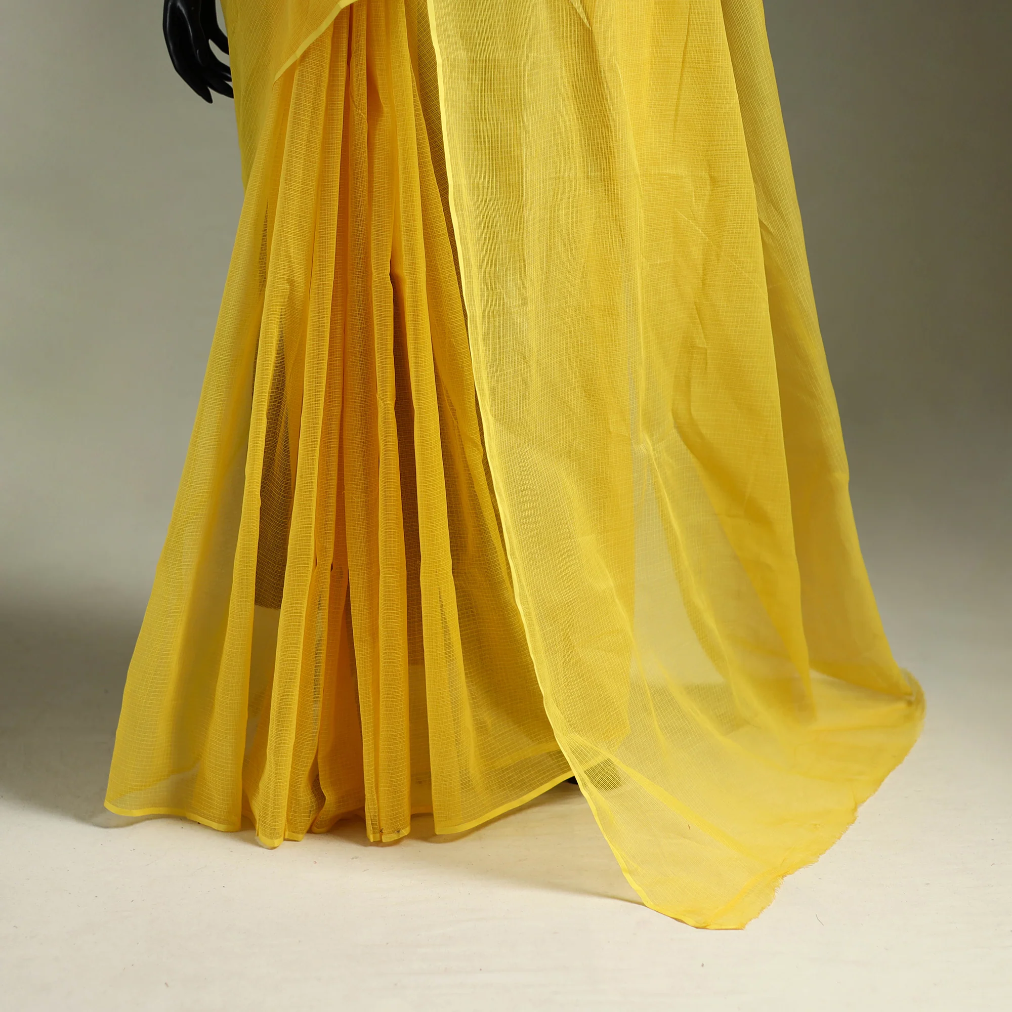 Yellow - Nazaakat Kota Doria Cotton Plain Saree with Blouse & Jewellery Set 50 - Image 4