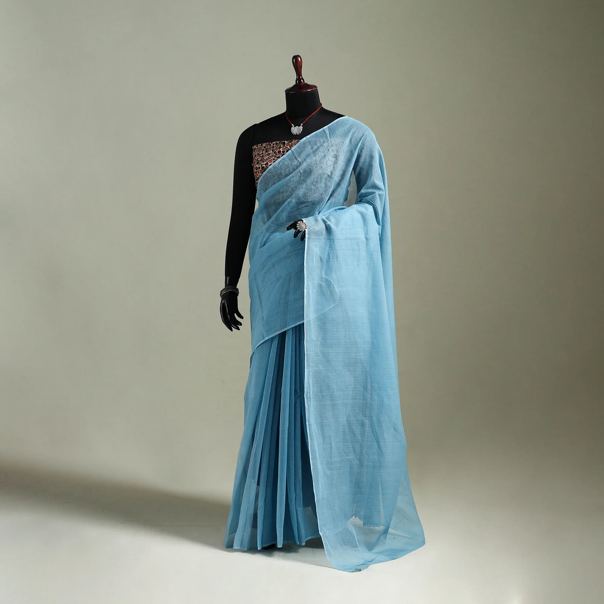 Blue - Nazaakat Kota Doria Cotton Plain Saree with Blouse & Jewellery Set 52