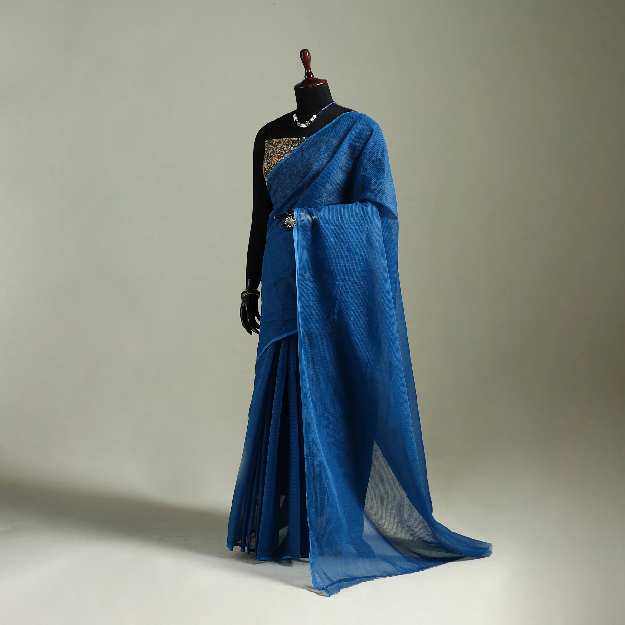 Blue - Nazaakat Kota Doria Cotton Plain Saree with Blouse & Jewellery Set 54