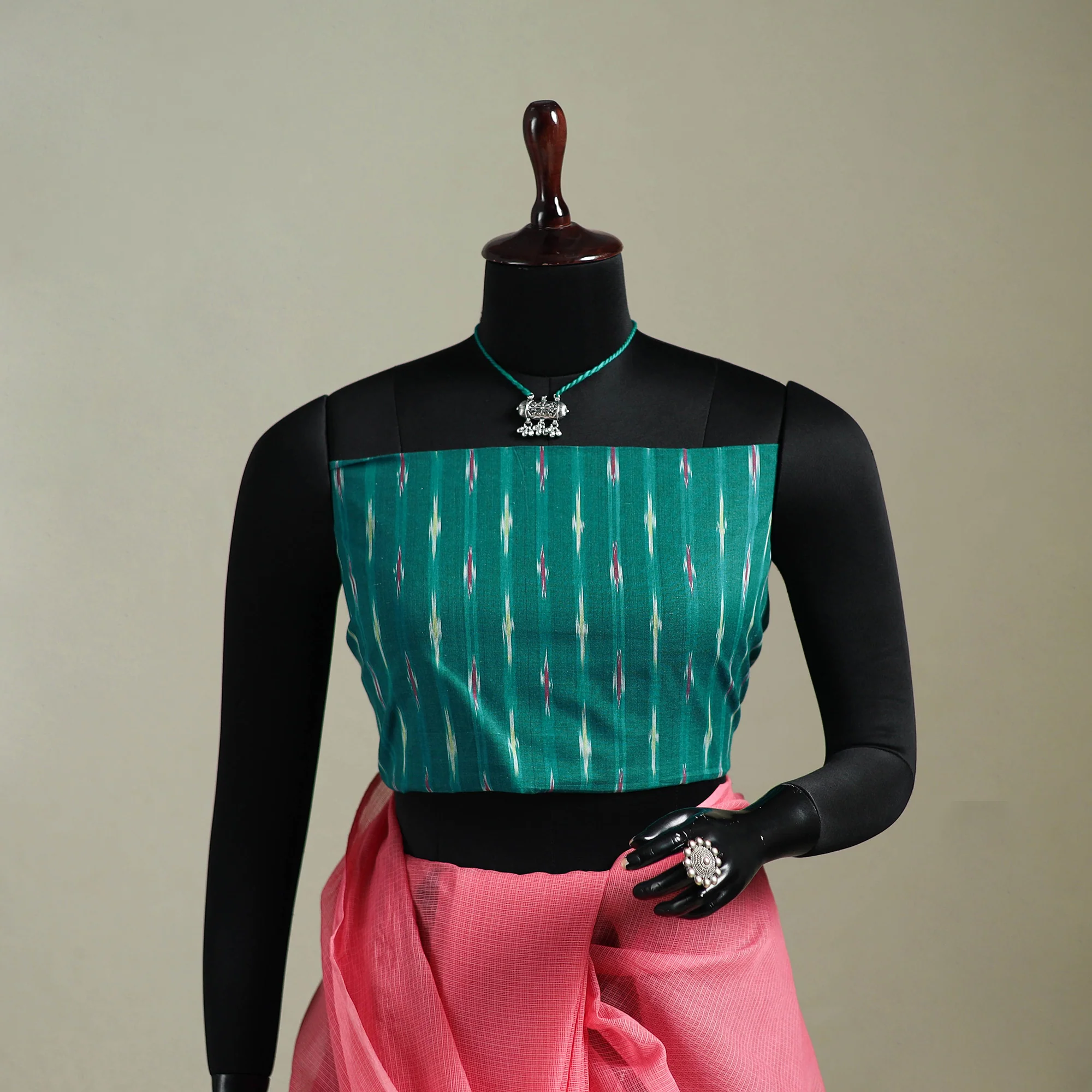 Pink - Nazaakat Kota Doria Cotton Plain Saree with Blouse & Jewellery Set 59 - Image 2