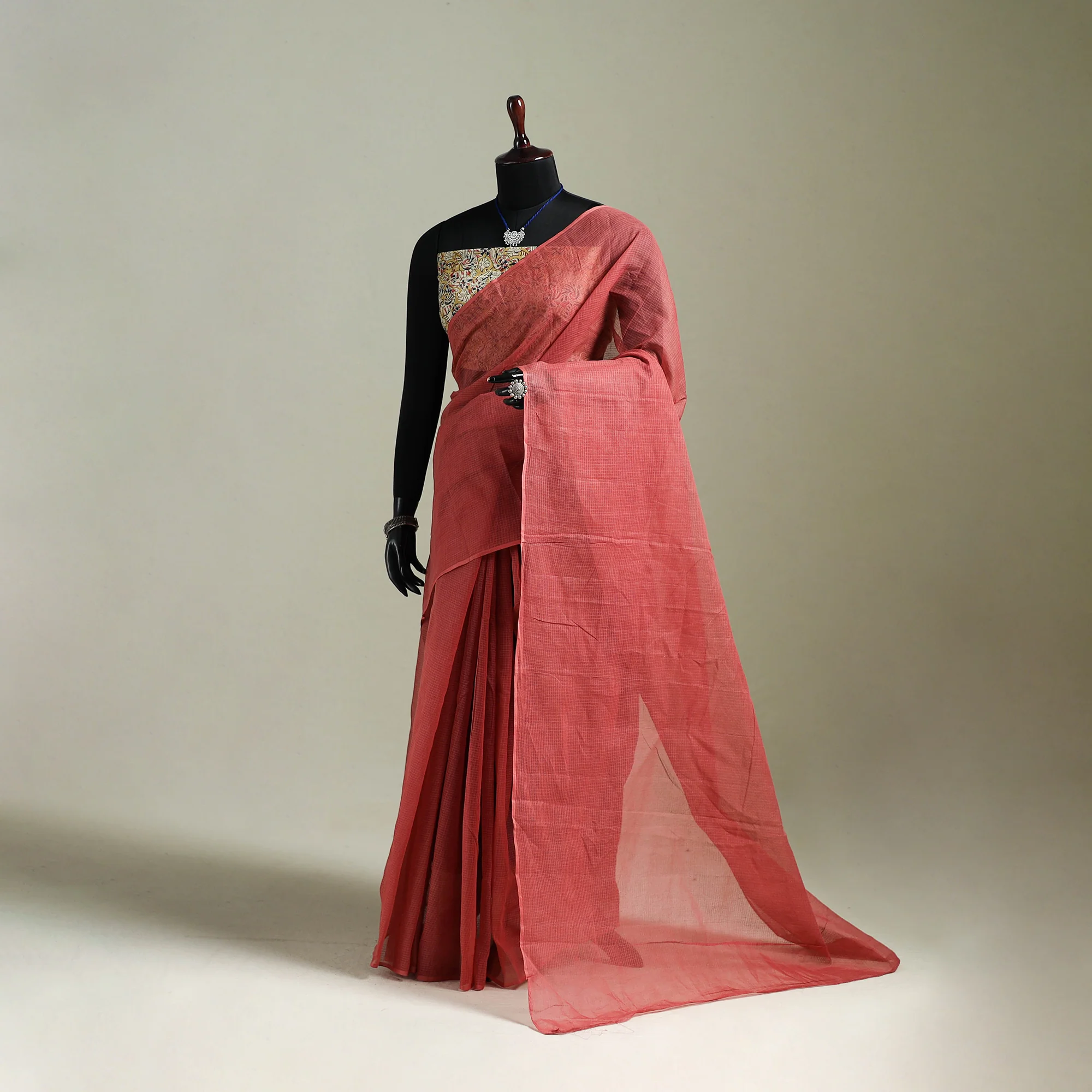 Red - Nazaakat Kota Doria Cotton Plain Saree with Blouse & Jewellery Set 61