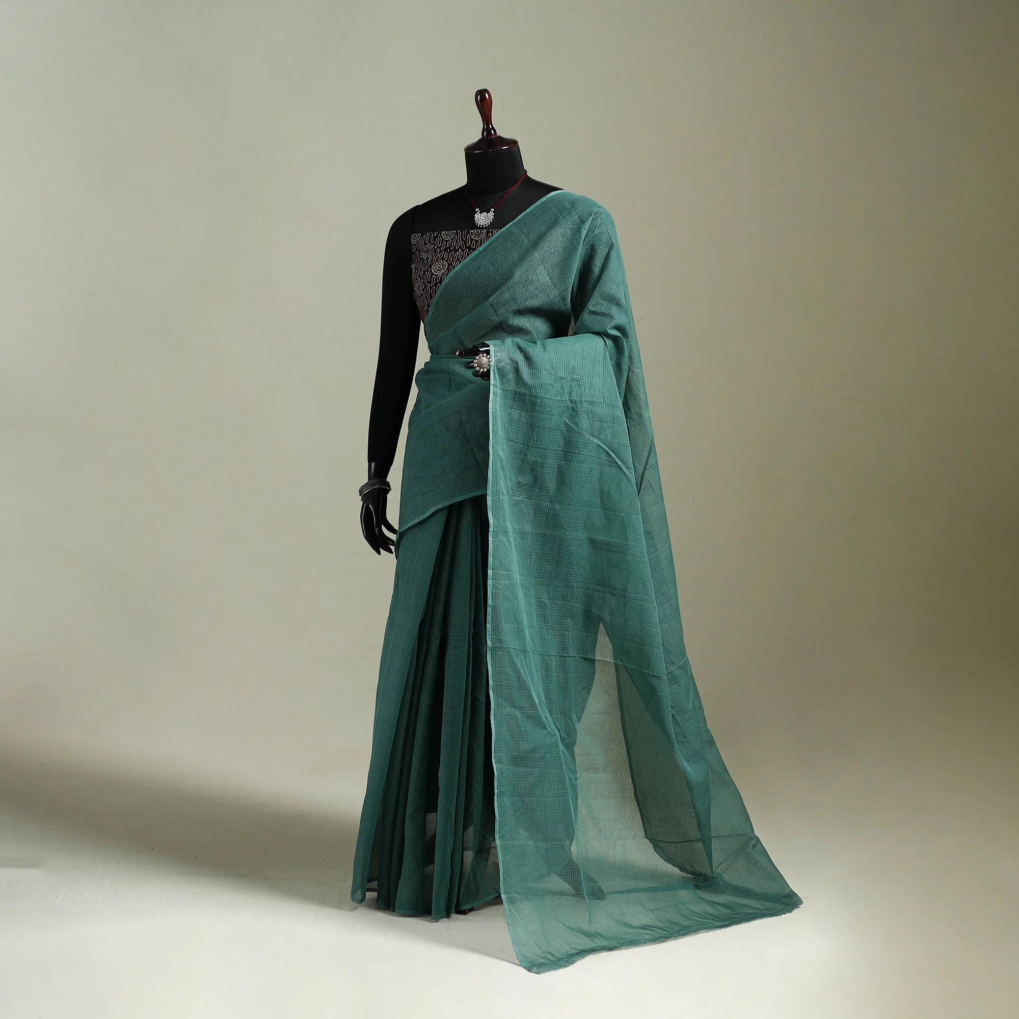 Green - Nazaakat Kota Doria Cotton Plain Saree with Blouse & Jewellery Set 65