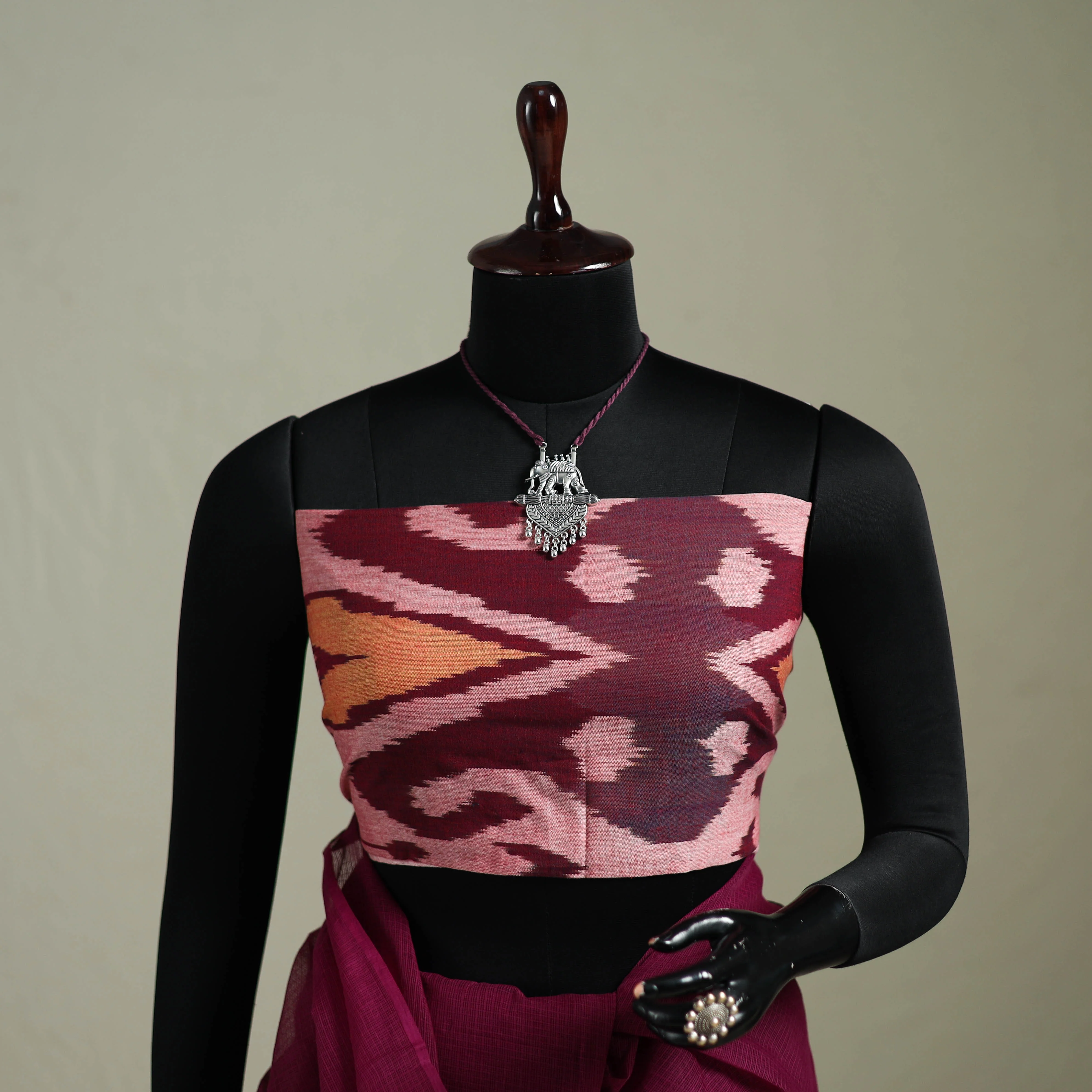 Purple - Nazaakat Kota Doria Cotton Plain Saree with Blouse & Jewellery Set 73 - Image 2