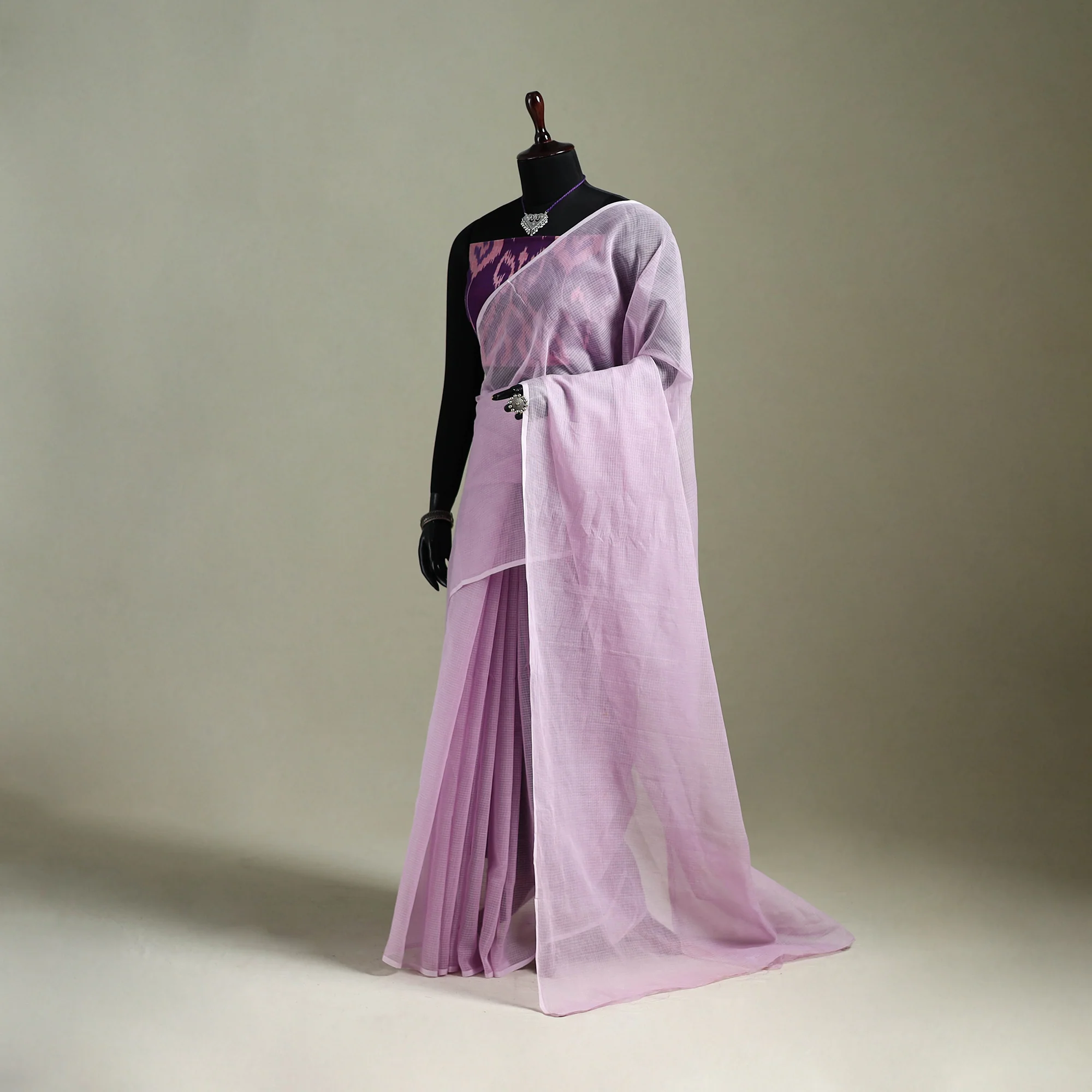 Purple - Nazaakat Kota Doria Cotton Plain Saree with Blouse & Jewellery Set 76