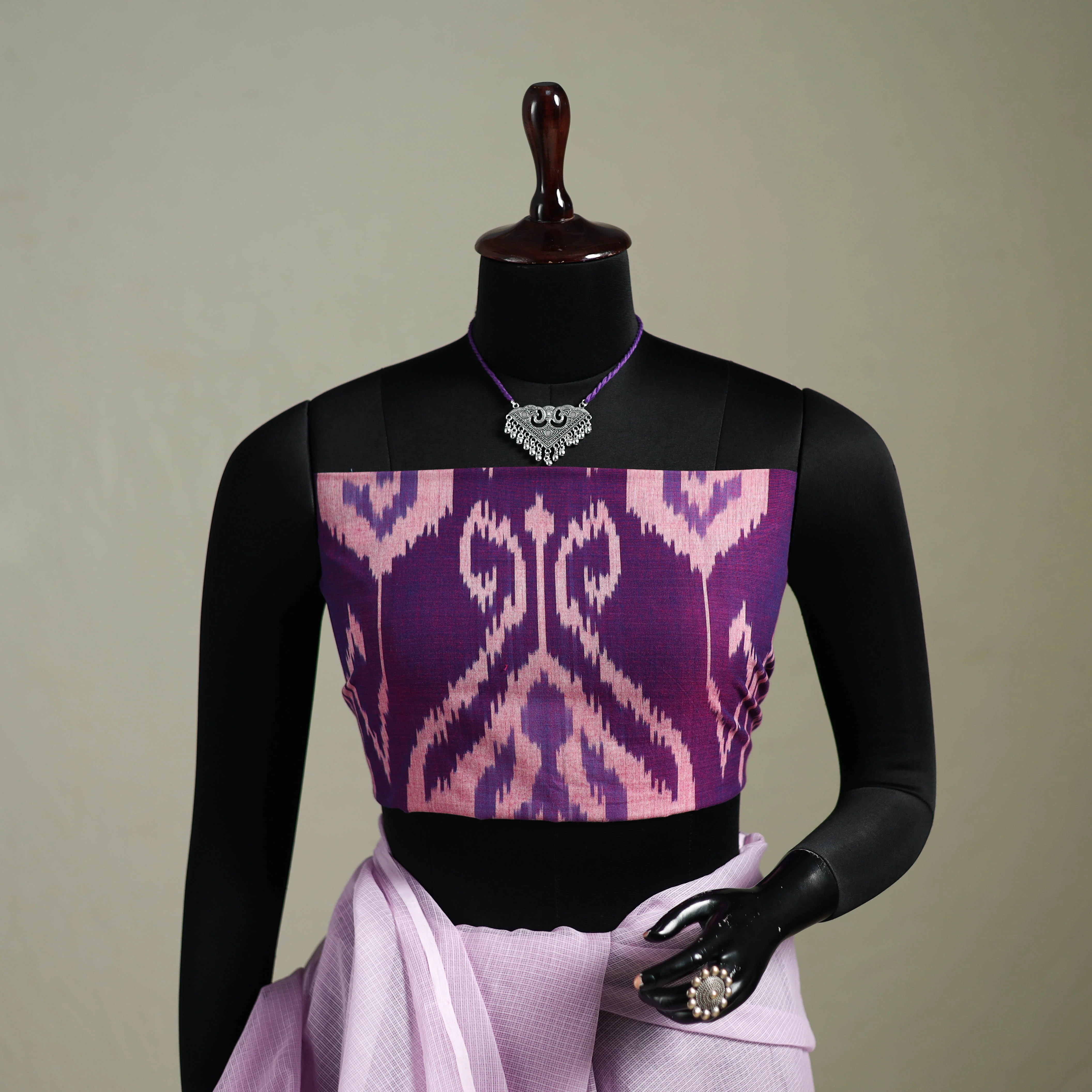 Purple - Nazaakat Kota Doria Cotton Plain Saree with Blouse & Jewellery Set 76 - Image 2