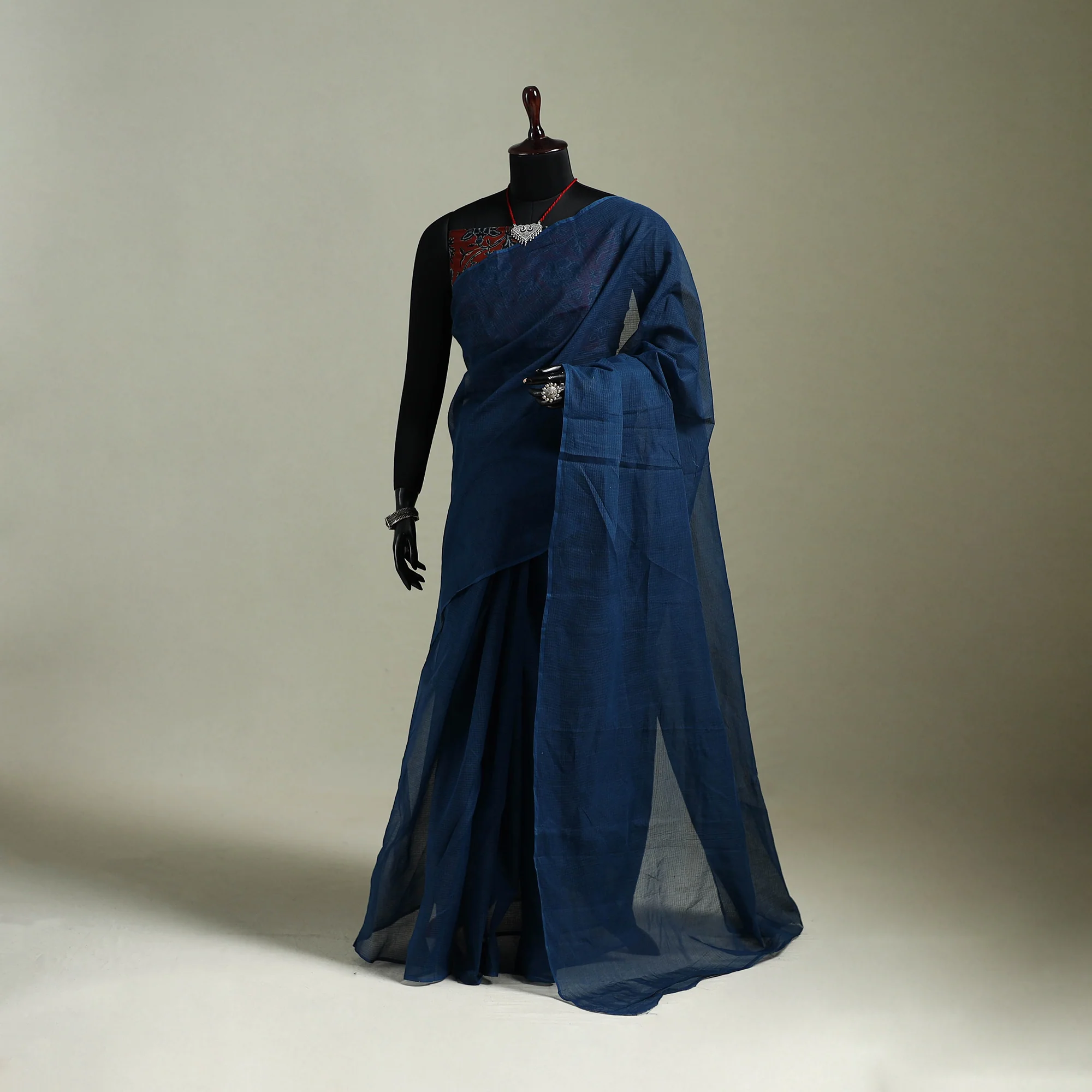 Blue - Nazaakat Kota Doria Cotton Plain Saree with Blouse & Jewellery Set 79
