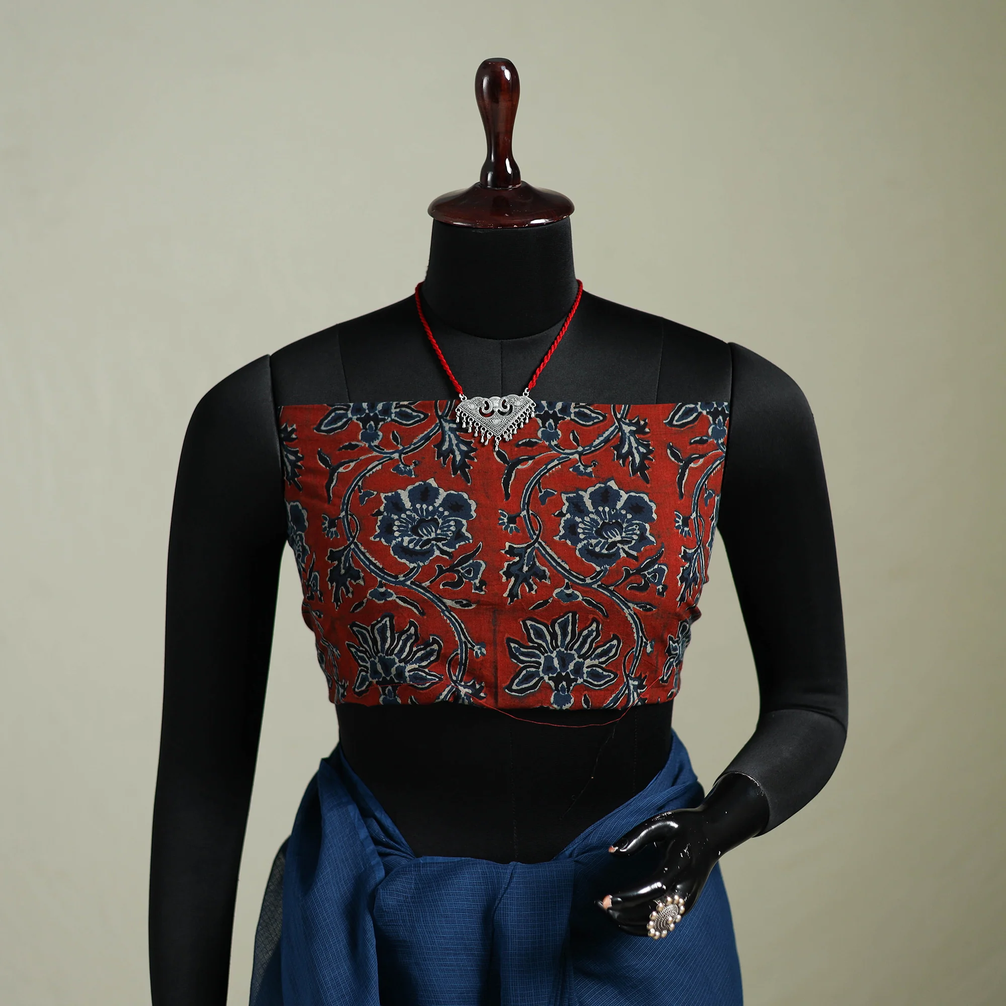 Blue - Nazaakat Kota Doria Cotton Plain Saree with Blouse & Jewellery Set 79 - Image 2