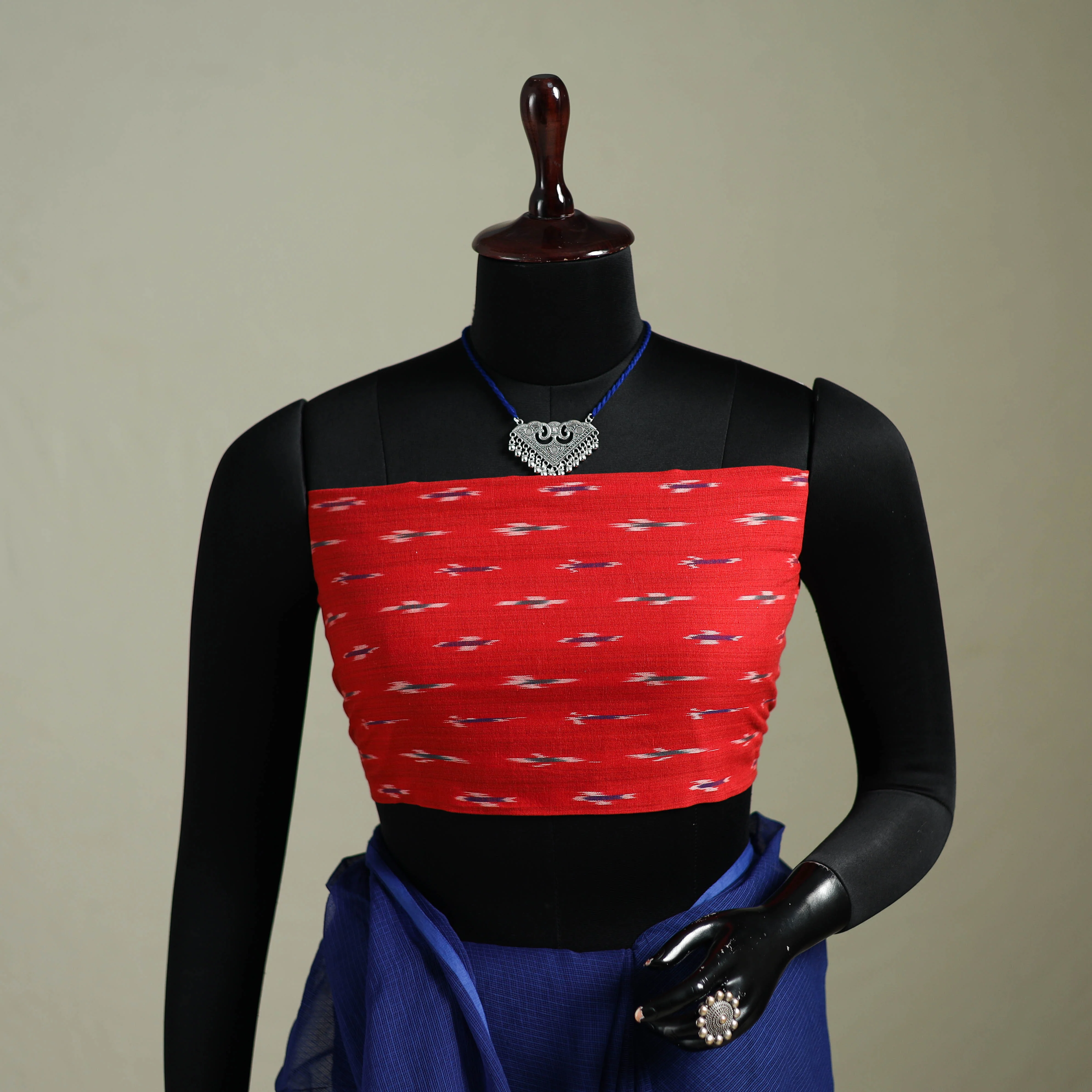 Blue - Nazaakat Kota Doria Cotton Plain Saree with Blouse & Jewellery Set 80 - Image 2