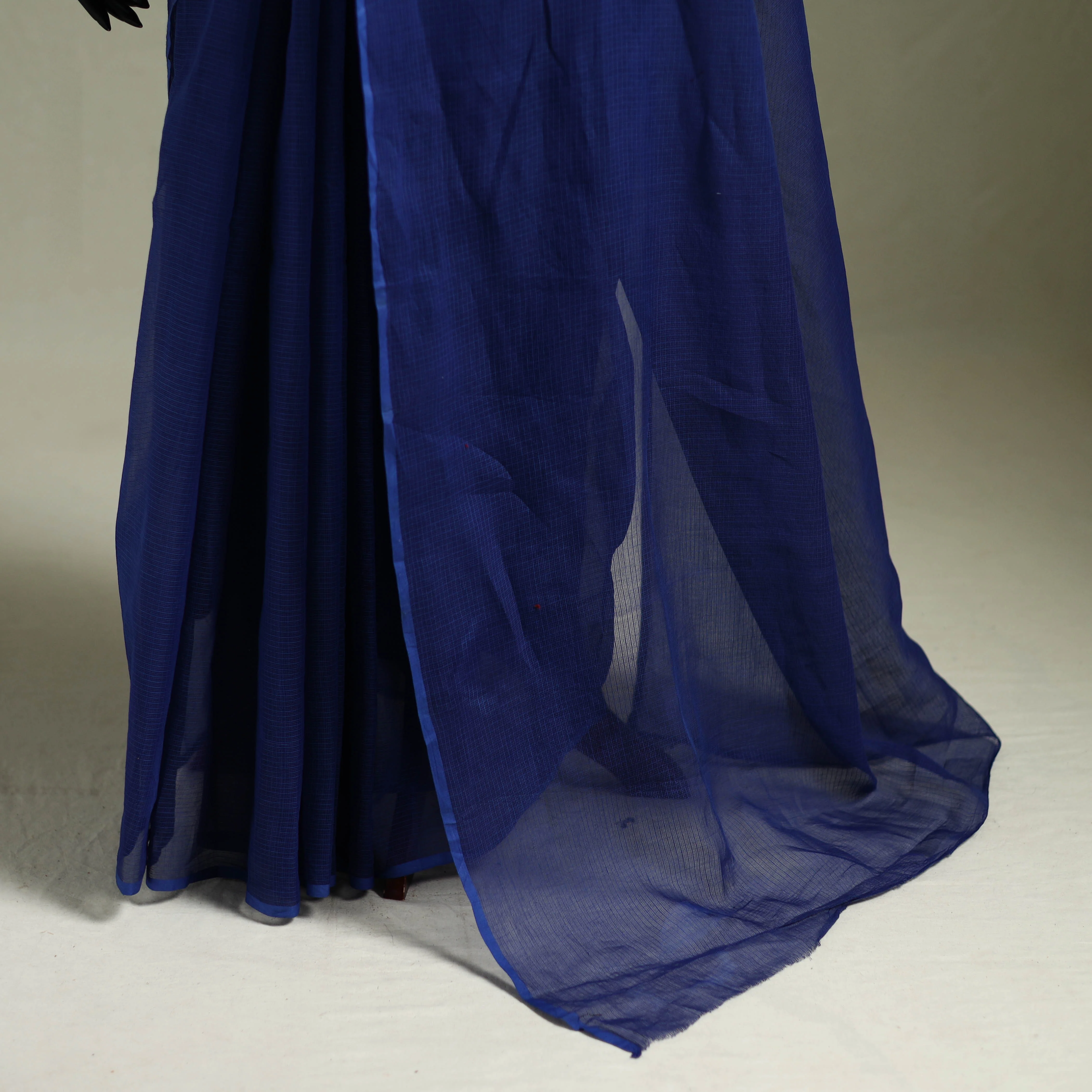 Blue - Nazaakat Kota Doria Cotton Plain Saree with Blouse & Jewellery Set 80 - Image 4