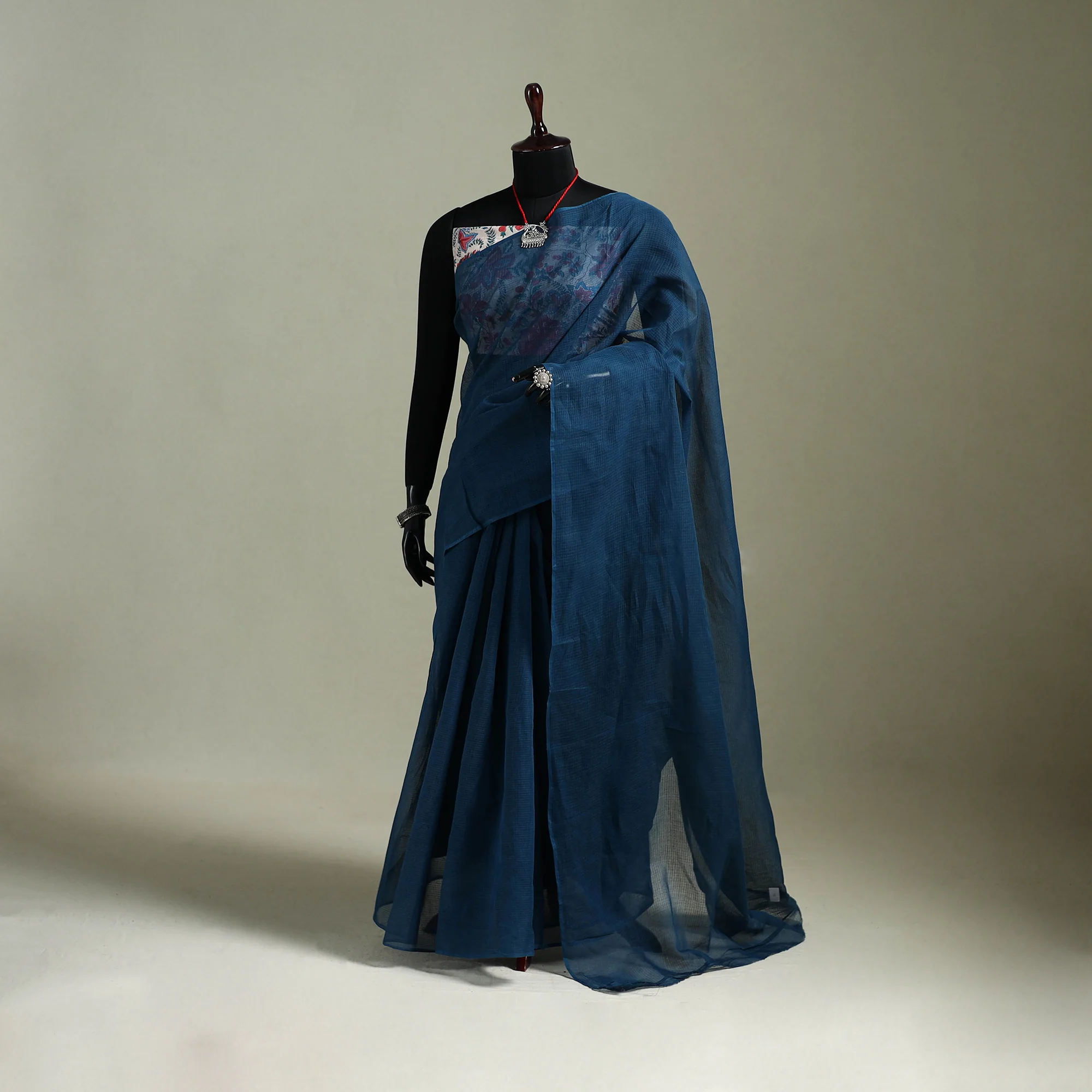 Blue - Nazaakat Kota Doria Cotton Plain Saree with Blouse & Jewellery Set 82