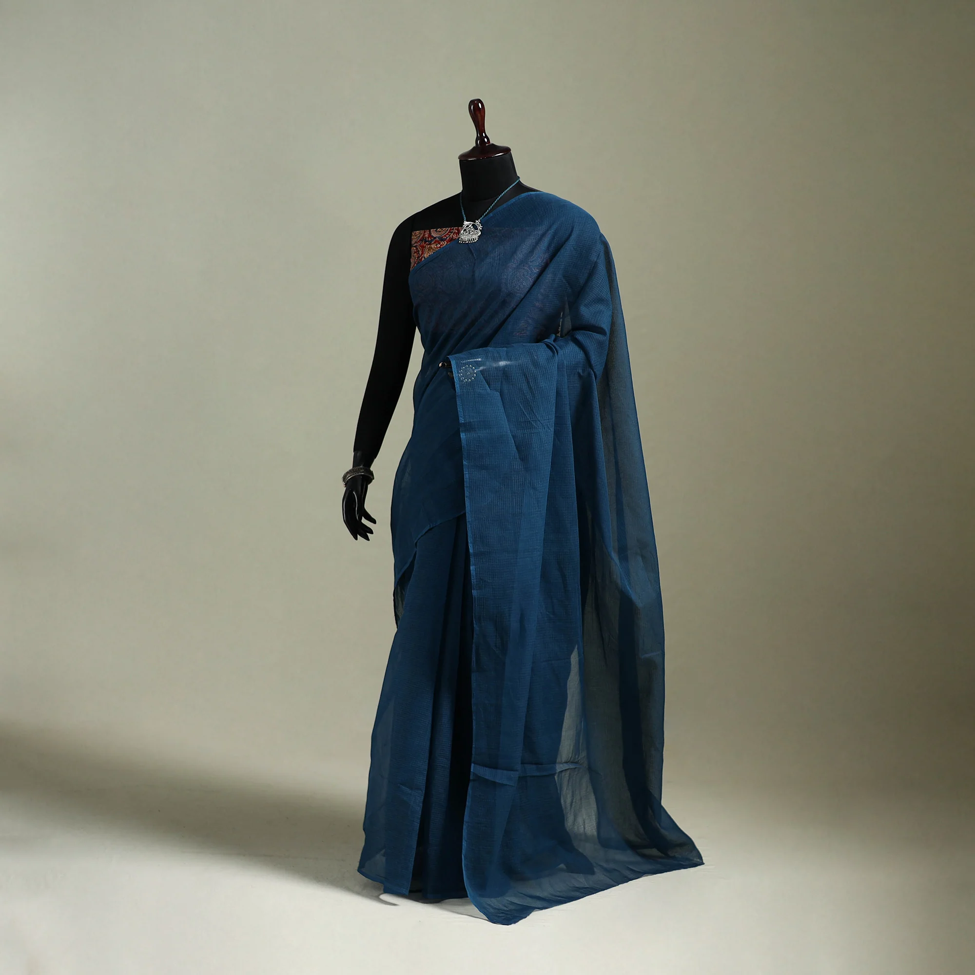 Blue - Nazaakat Kota Doria Cotton Plain Saree with Blouse & Jewellery Set 85