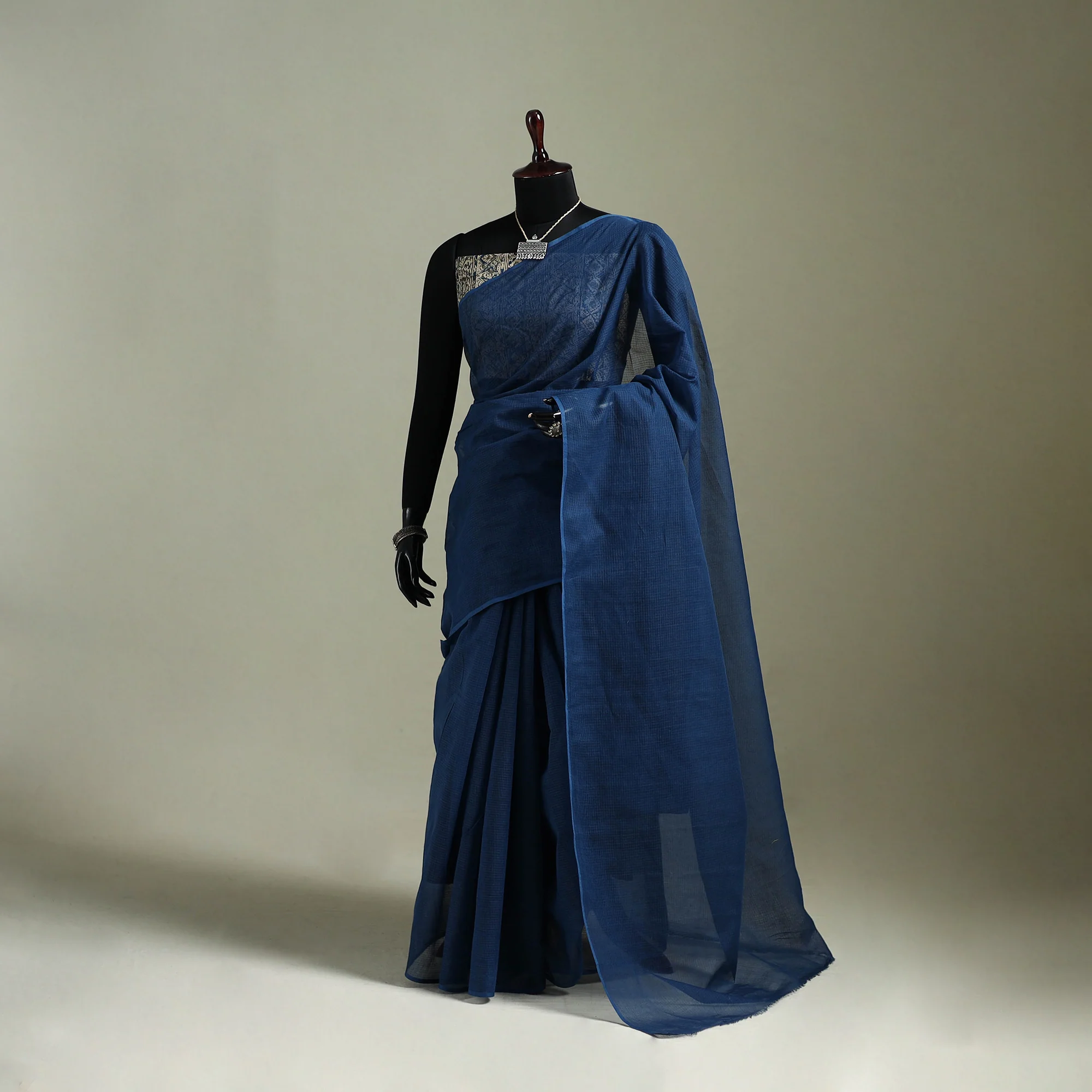Blue - Nazaakat Kota Doria Cotton Plain Saree with Blouse & Jewellery Set 91
