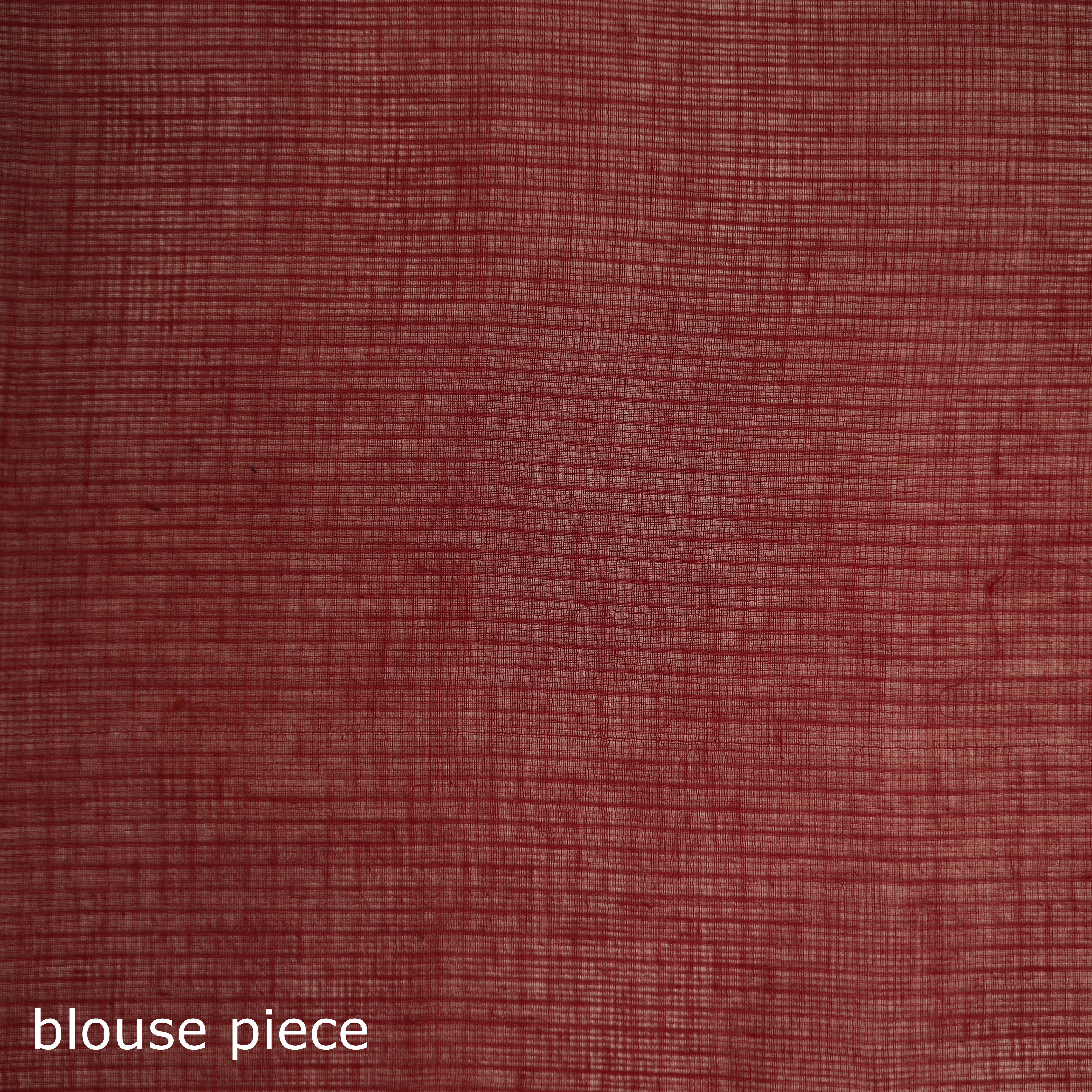Red - Nazaakat Kota Doria Cotton Plain Saree with Blouse & Jewellery Set 93 - Image 5
