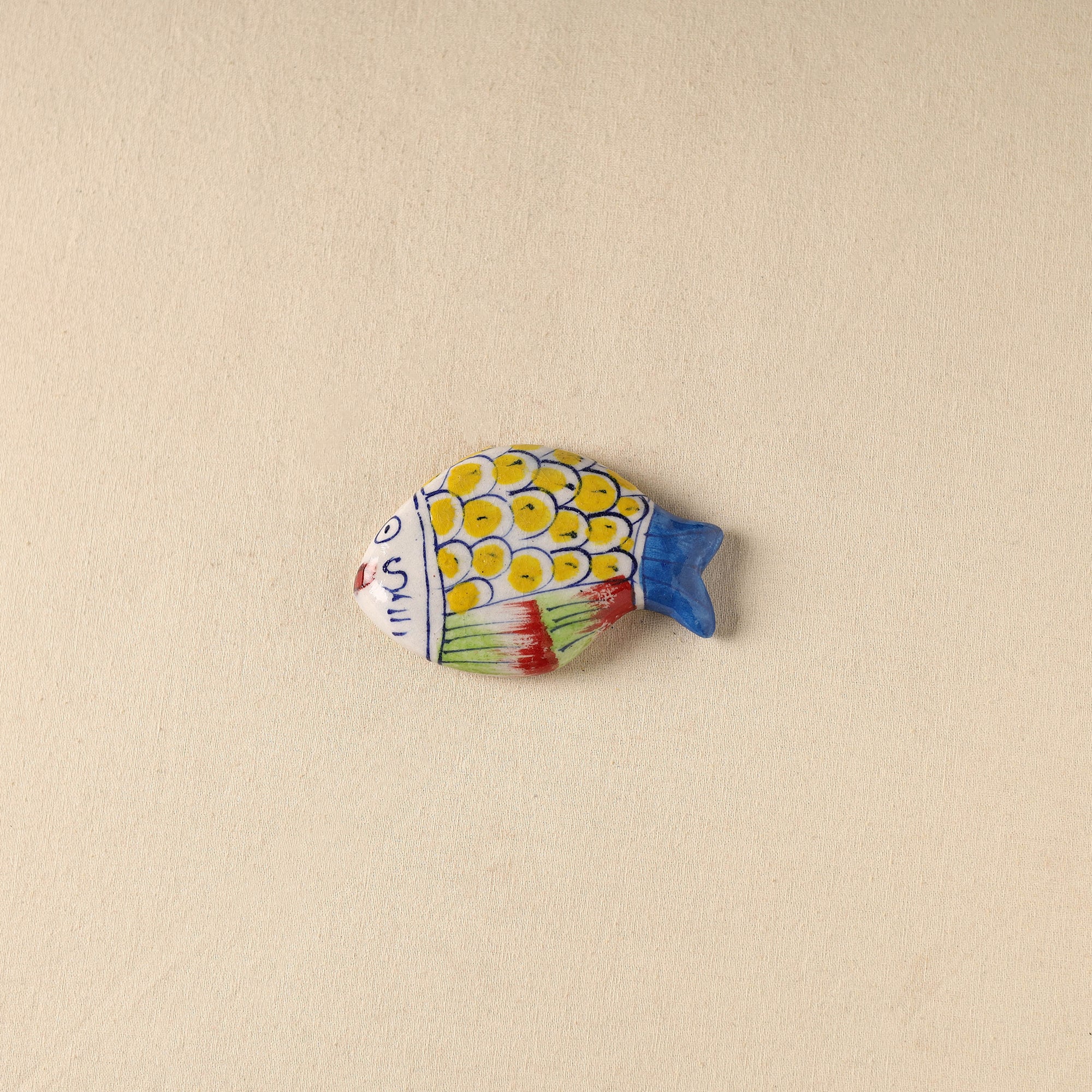 Yellow - Fish Original Blue Pottery Ceramic Fridge Magnet 69
