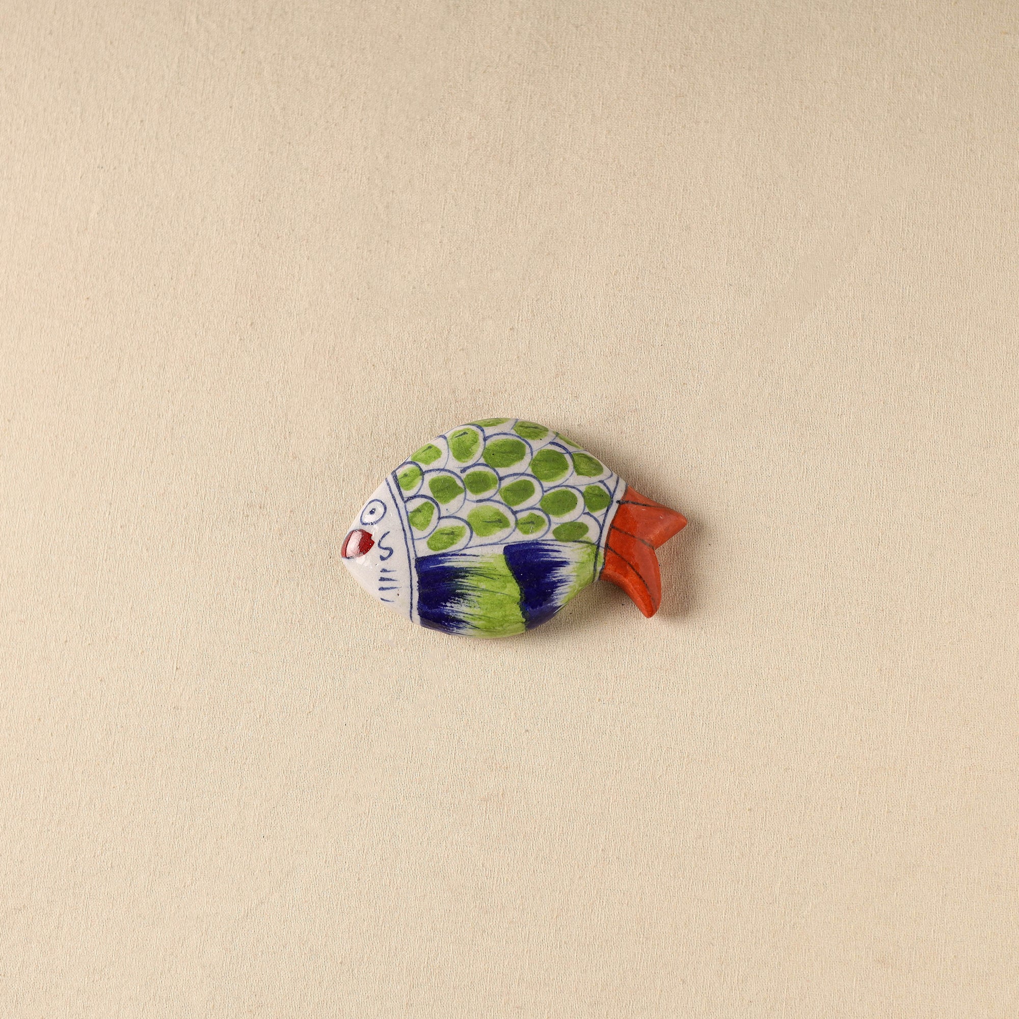 Green - Fish Original Blue Pottery Ceramic Fridge Magnet 72