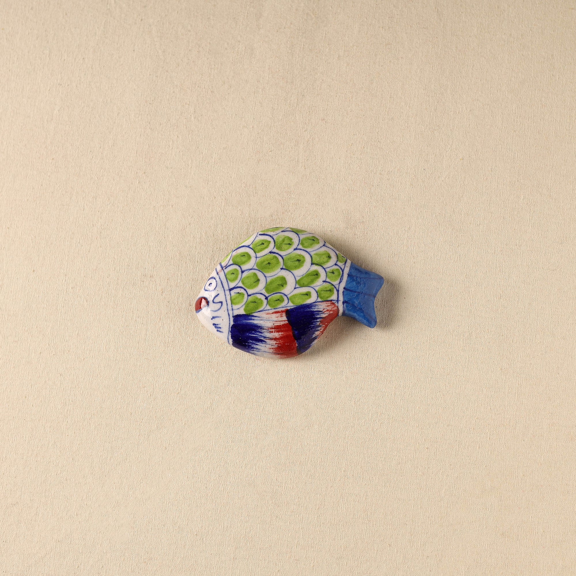 Green - Fish Original Blue Pottery Ceramic Fridge Magnet 73
