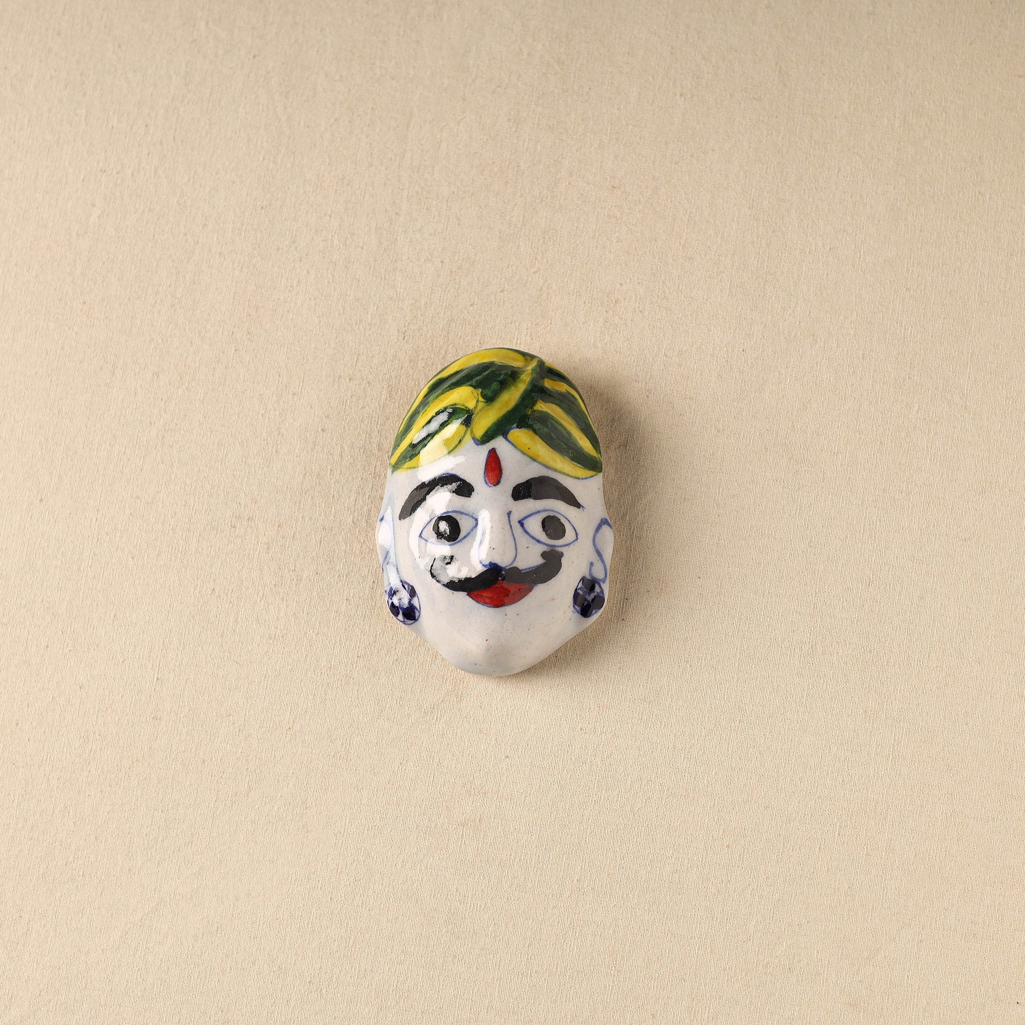 White - Face Original Blue Pottery Ceramic Fridge Magnet 86