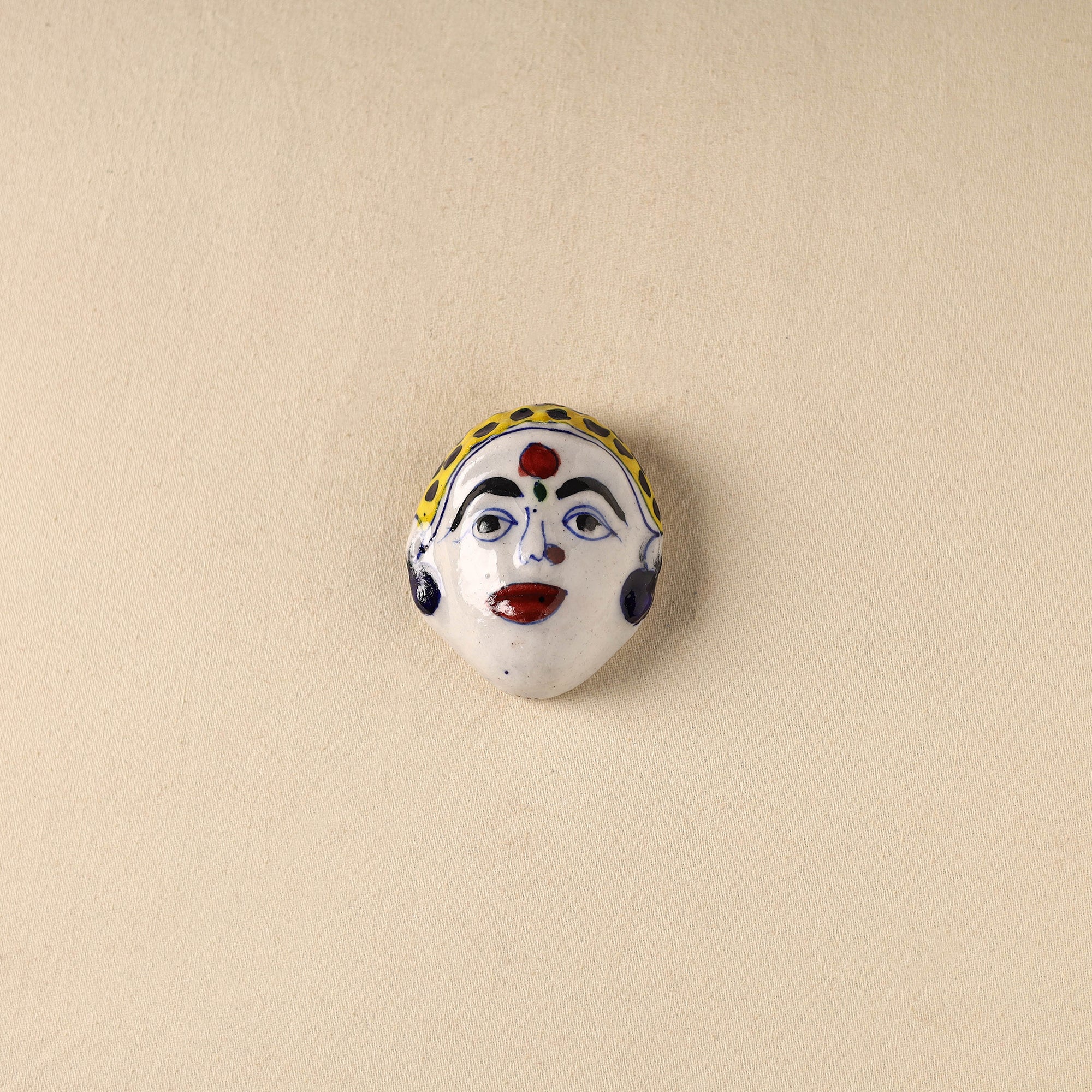 White - Face Original Blue Pottery Ceramic Fridge Magnet 88