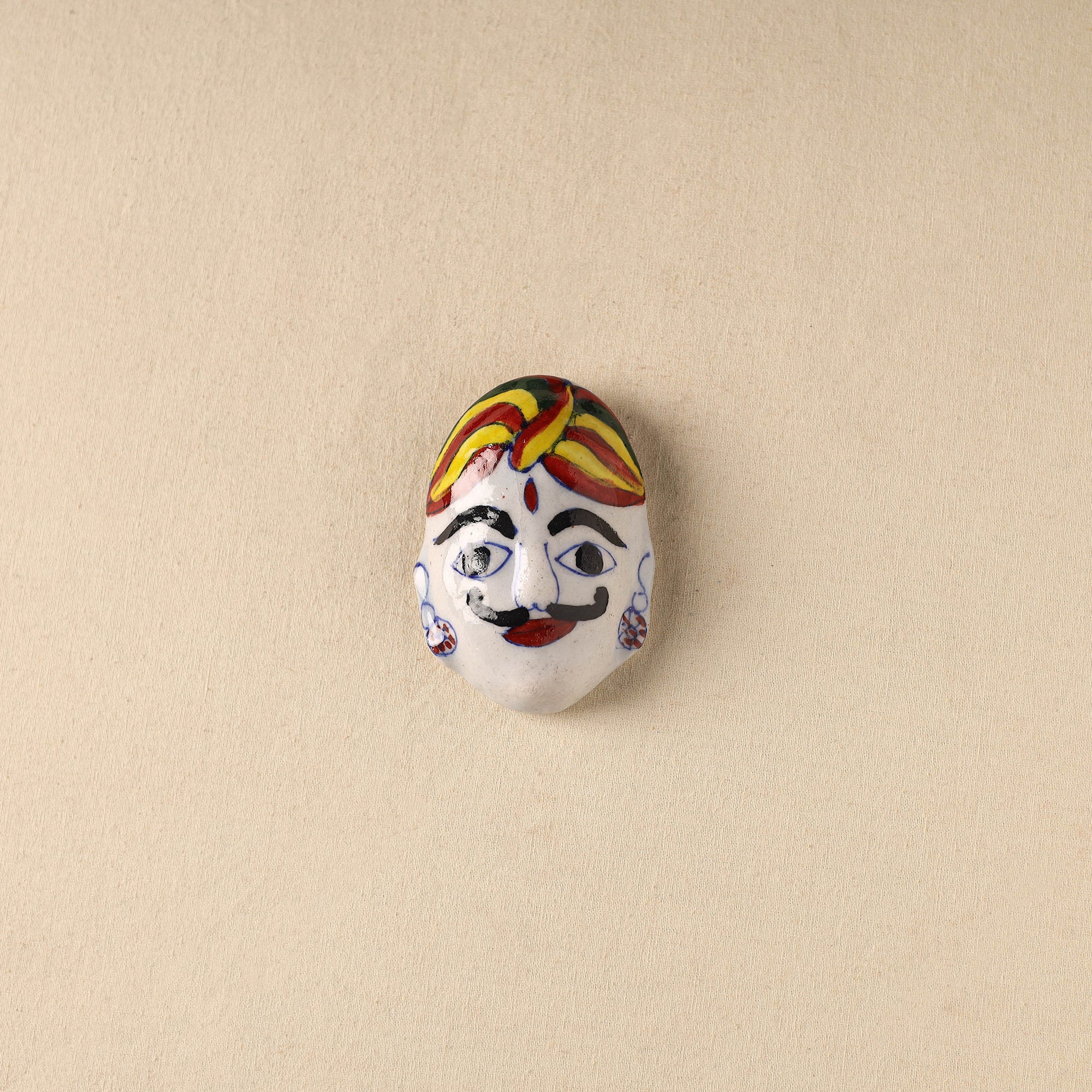 White - Face Original Blue Pottery Ceramic Fridge Magnet 89