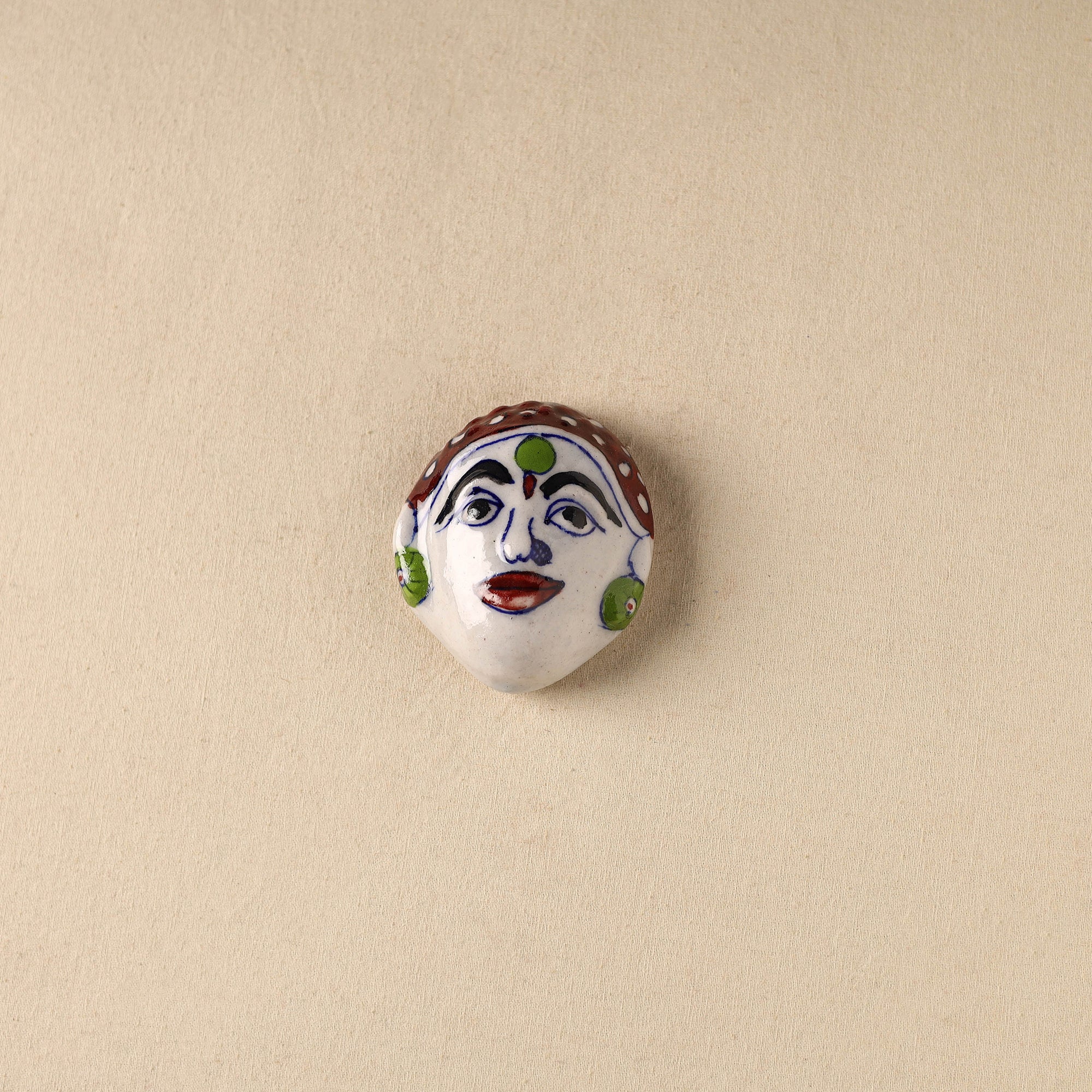 White - Face Original Blue Pottery Ceramic Fridge Magnet 91