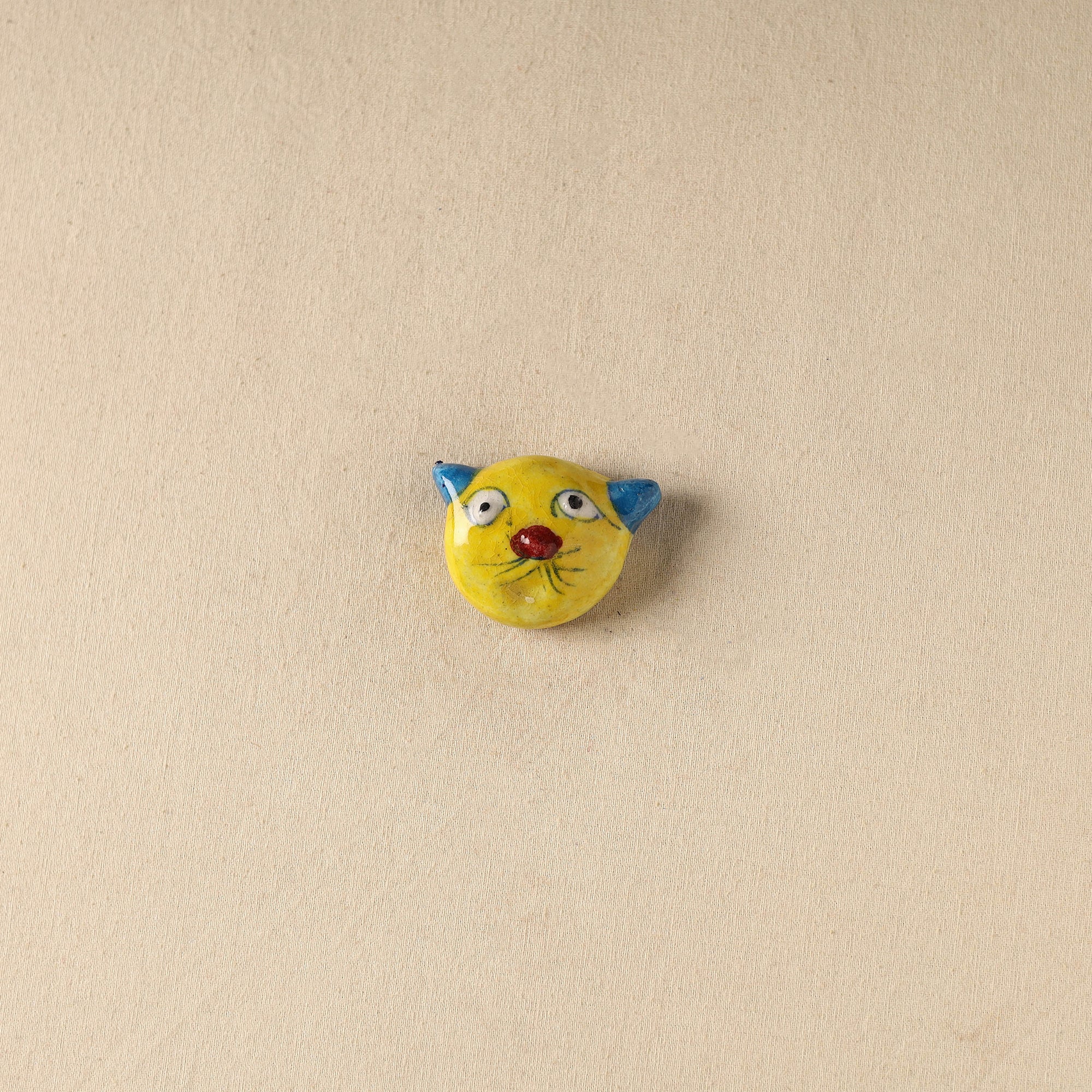 Yellow - Cat Original Blue Pottery Ceramic Fridge Magnet 98