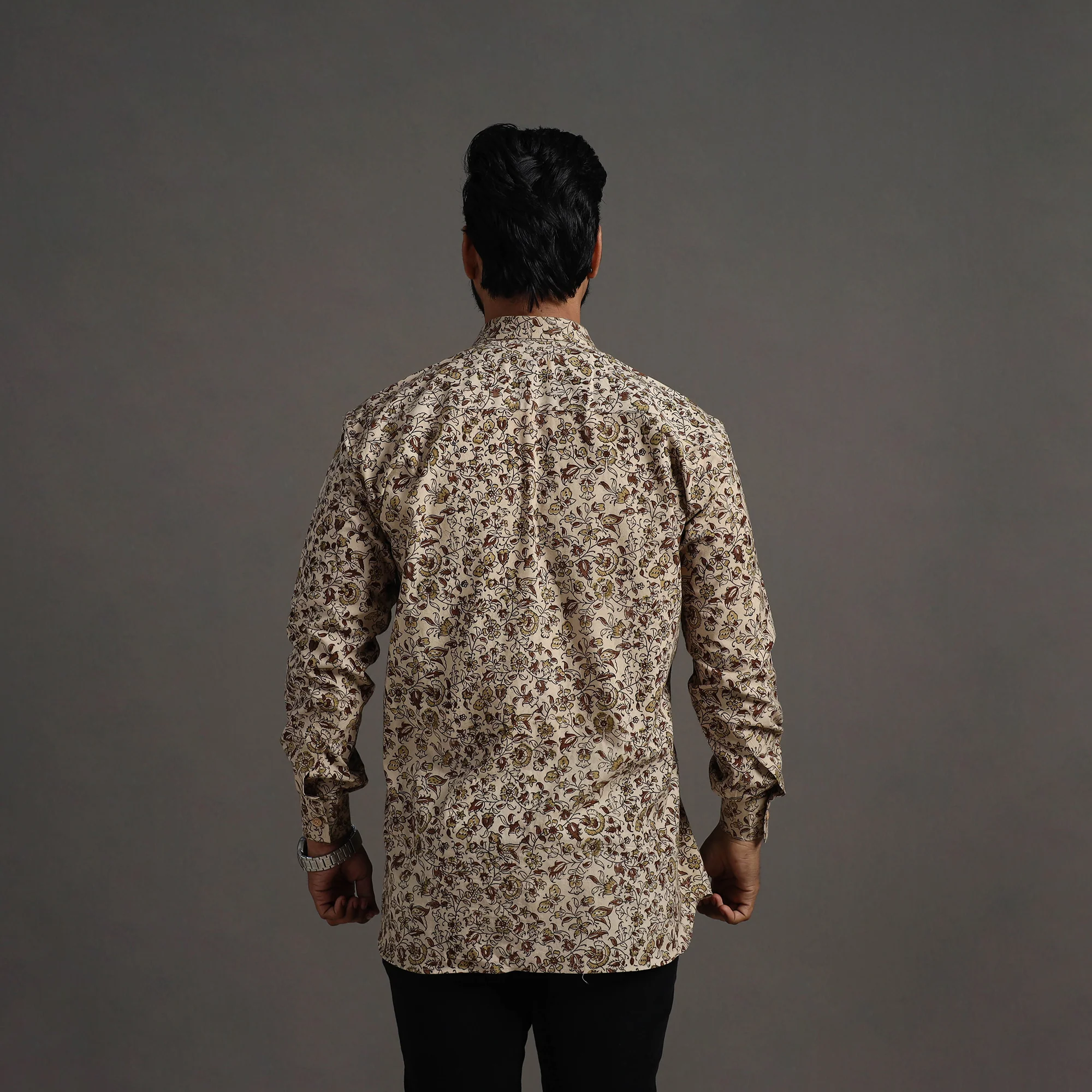 Beige - Pedana Block Print Cotton Men Kalamkari Shirt 08 - Image 4