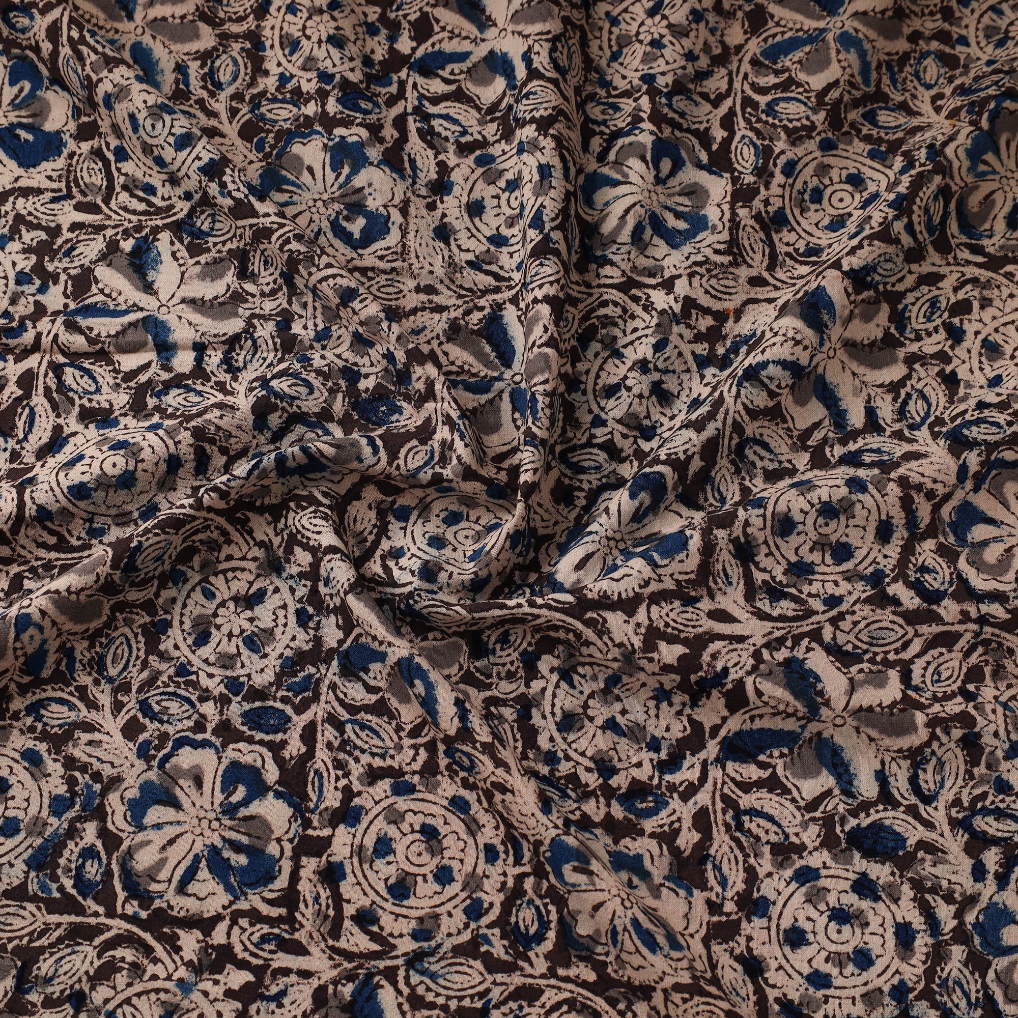 Black - Pedana Block Print Natural Dyed Cotton Kalamkari Fabric 07 - Image 3