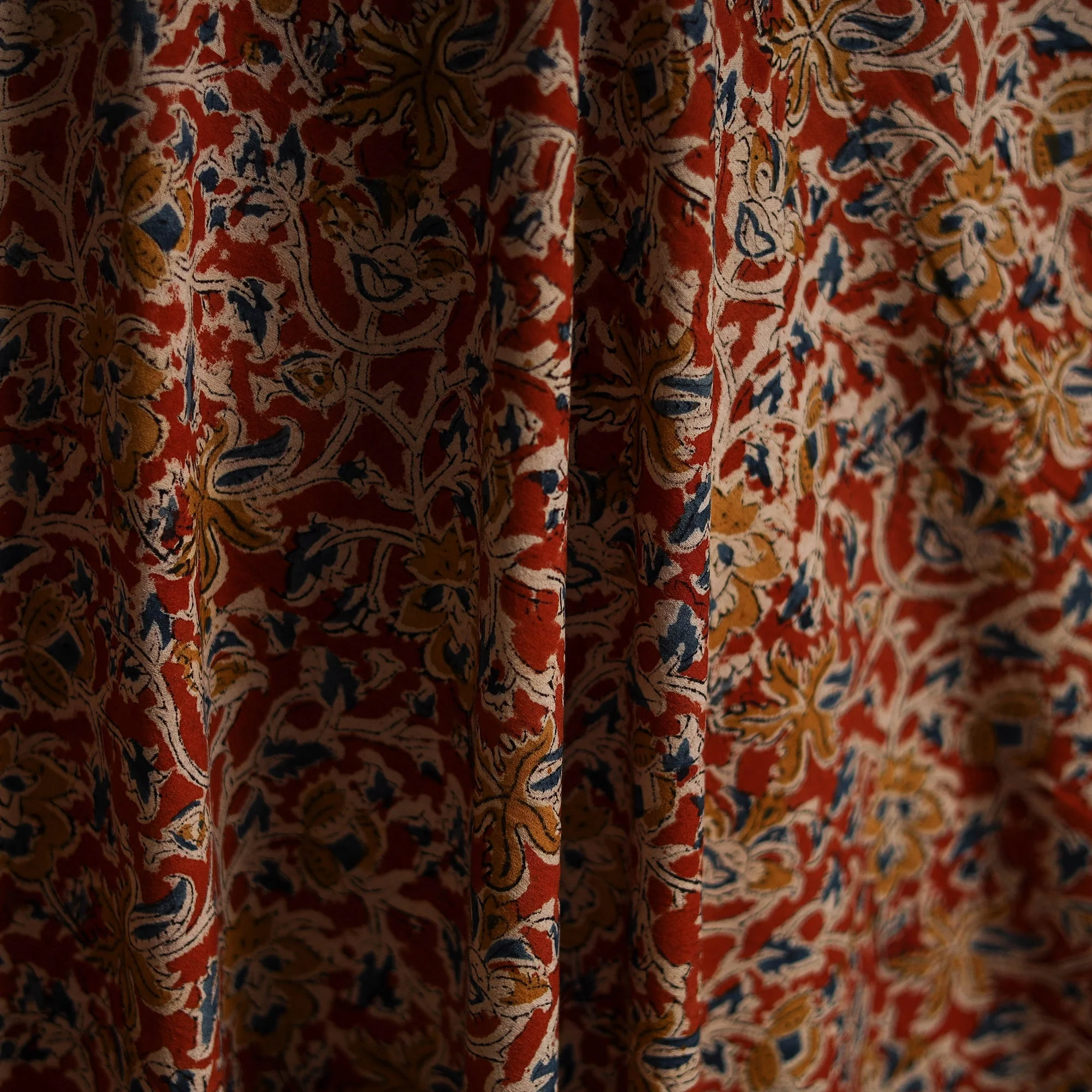 Red - Pedana Block Print Natural Dyed Cotton Kalamkari Fabric 07 - Image 3