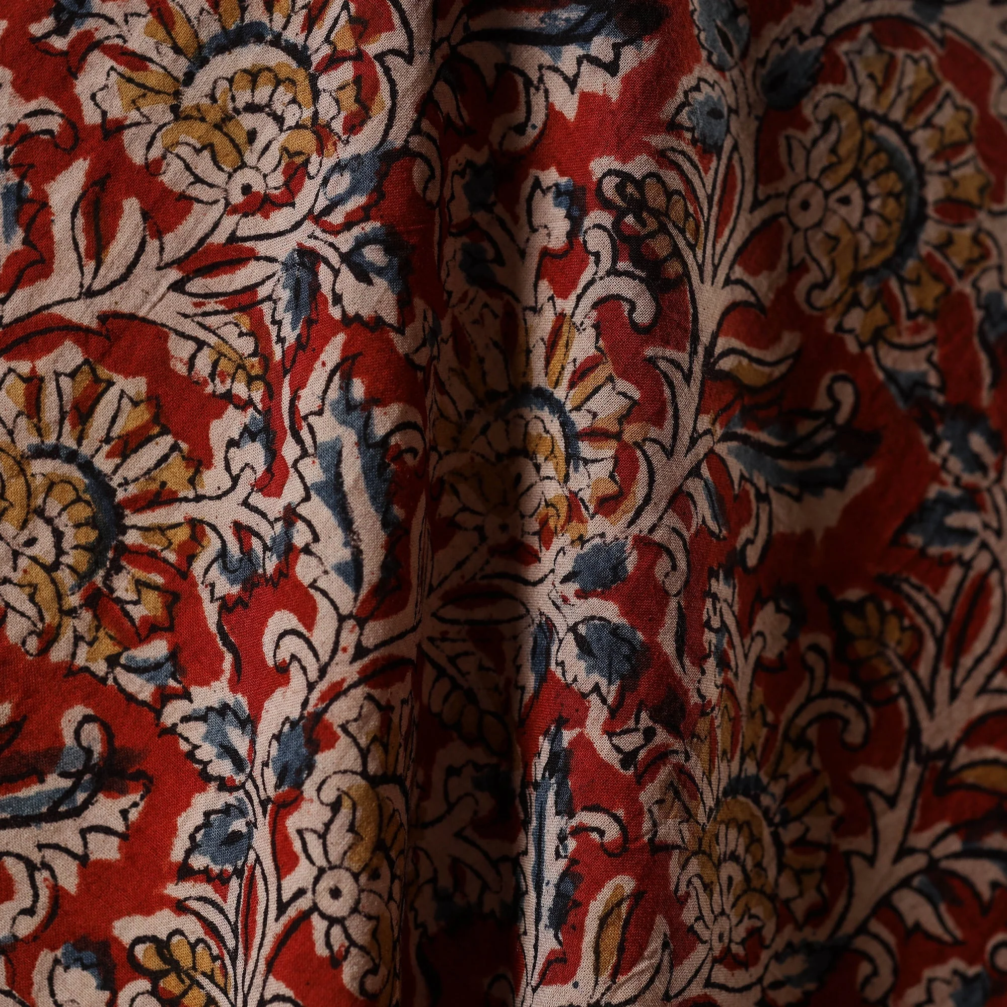 Red - Pedana Block Print Natural Dyed Cotton Kalamkari Fabric 08 - Image 3