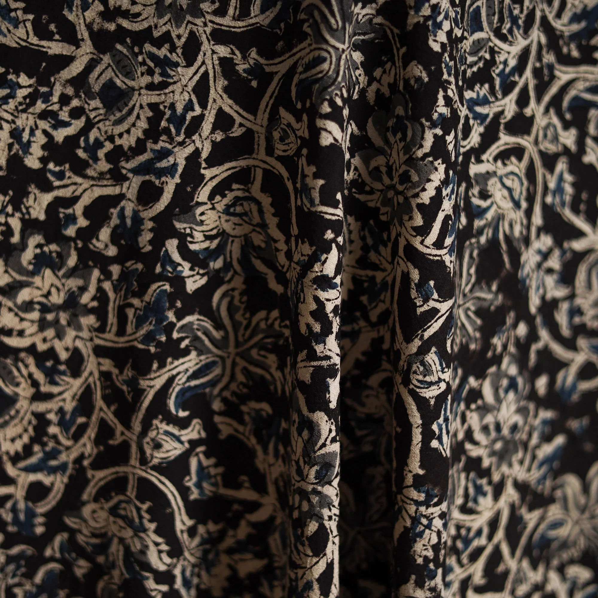 Black - Pedana Block Print Natural Dyed Cotton Kalamkari Fabric 18 - Image 3