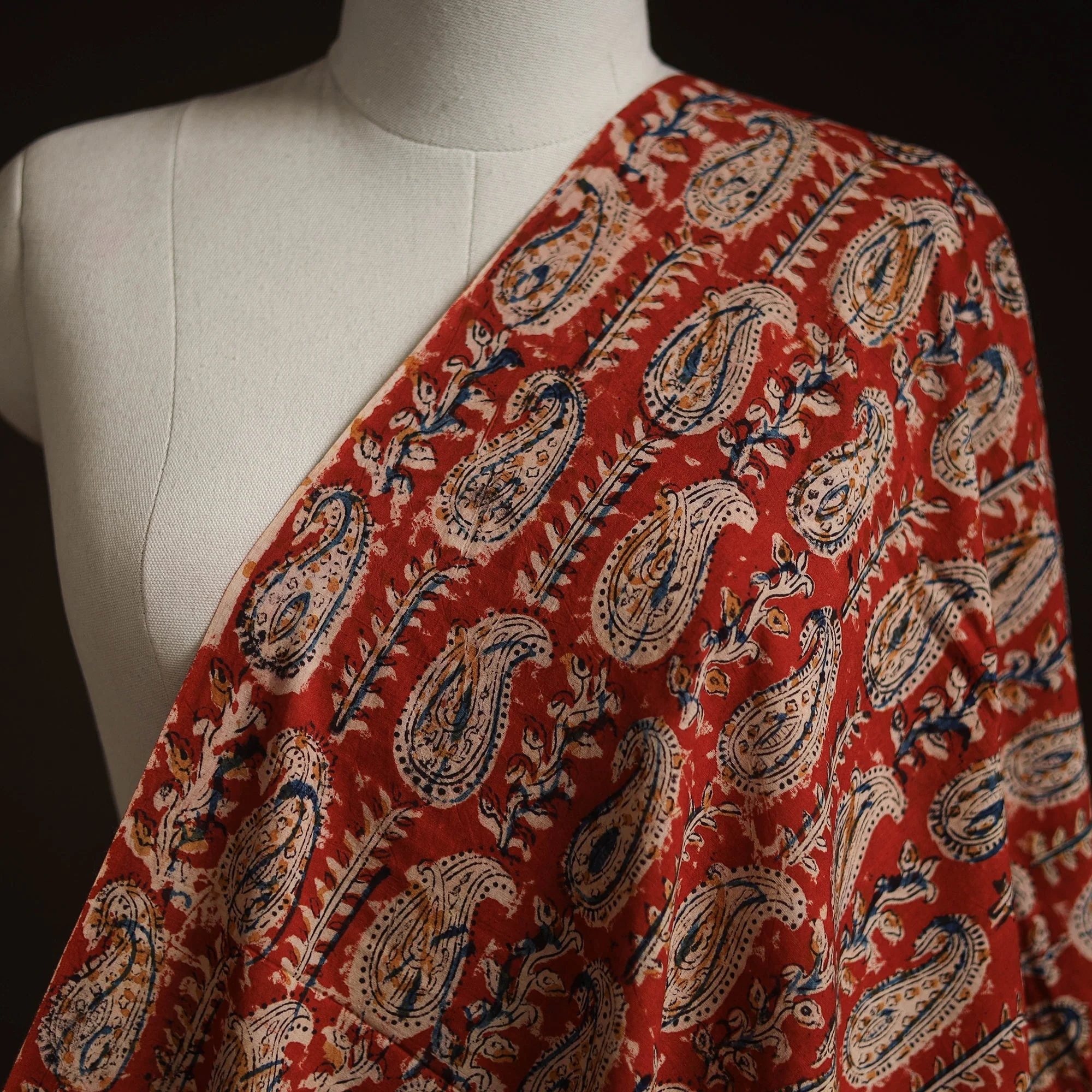 Red - Pedana Hand Block Print Natural Dyed Cotton Kalamkari Fabric 07 - Image 2