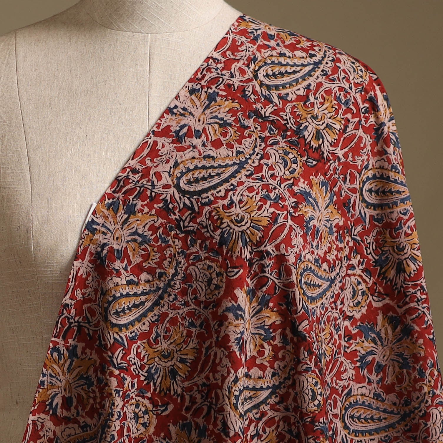 Pedana Hand Block Printed Natural Dyed Cotton Kalamkari Fabric 06 - Image 2
