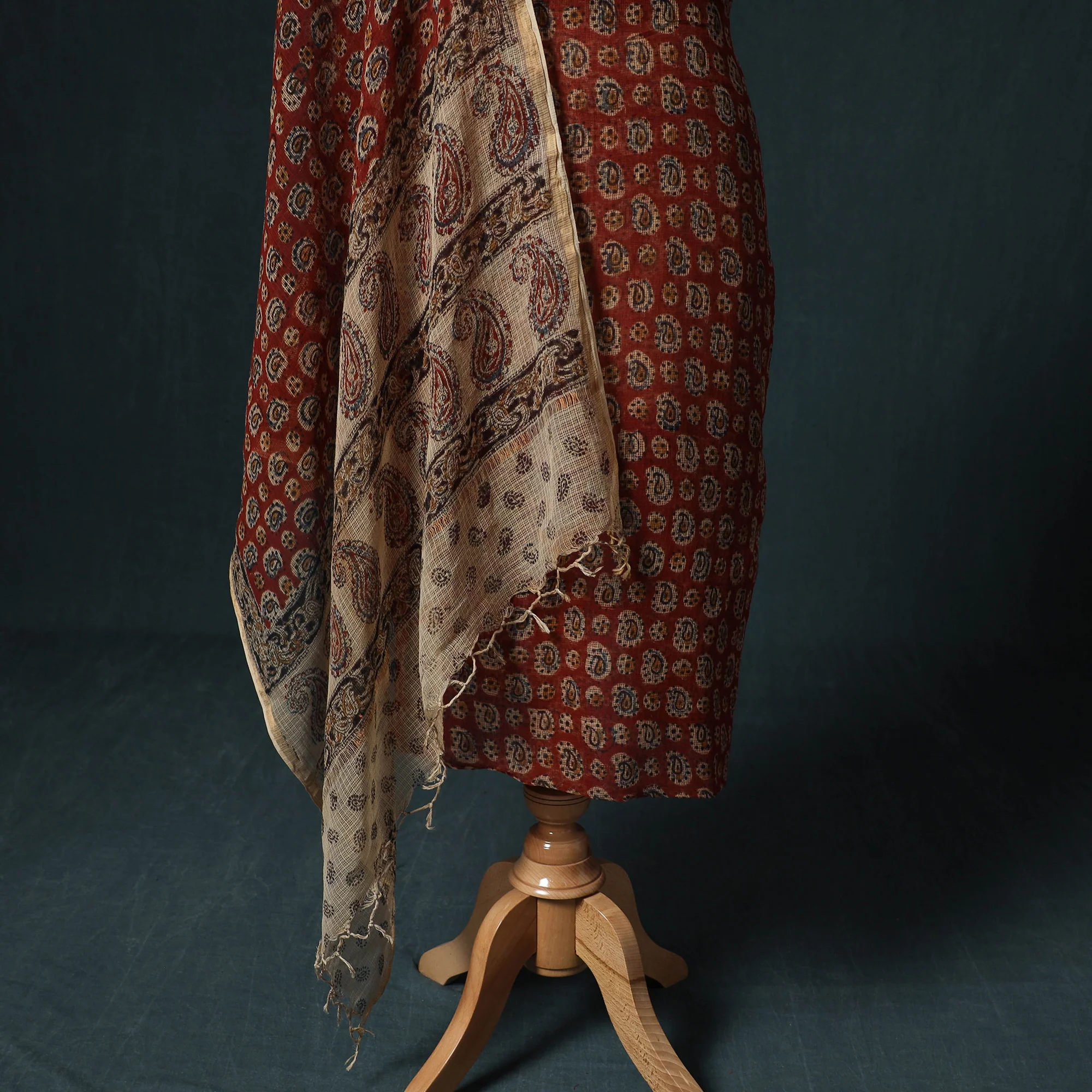 Pedana Kalamkari Block Print Kota Doria Cotton 2pc Unstitched Dress Material Kurta Set 01 - Image 4