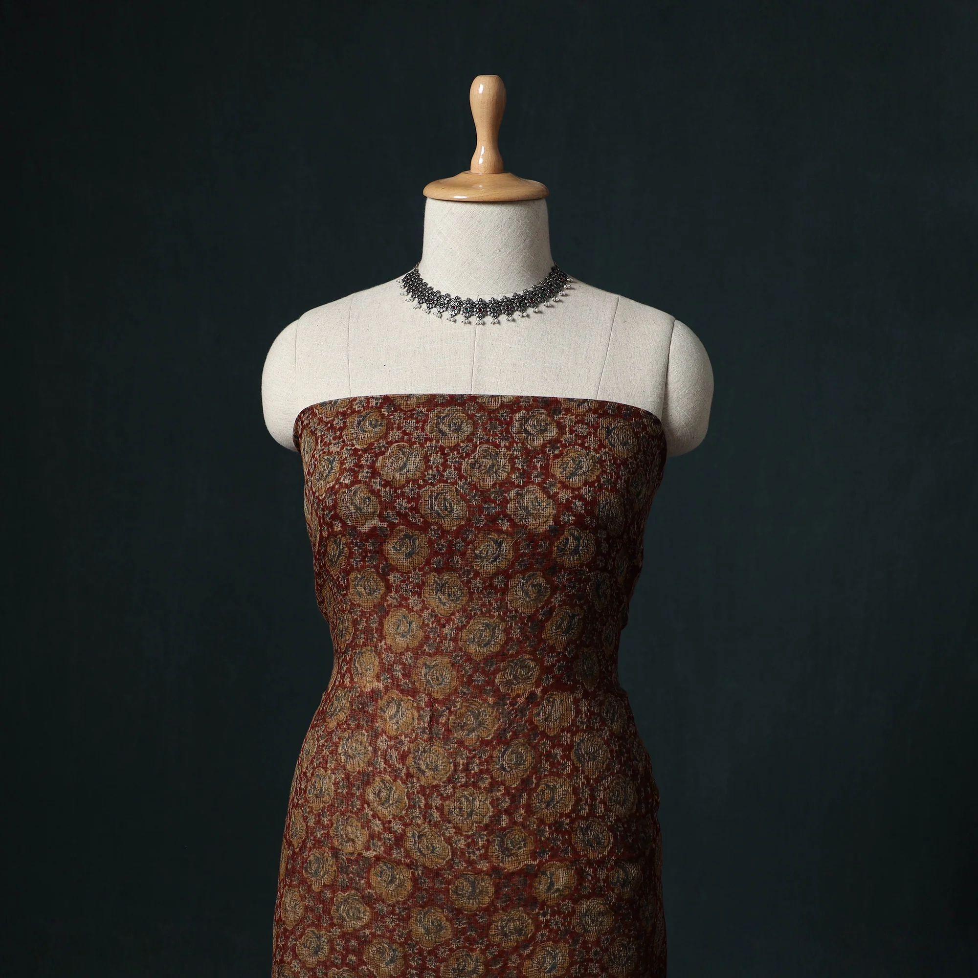 Pedana Kalamkari Block Print Kota Doria Cotton 2pc Unstitched Dress Material Kurta Set 02 - Image 2
