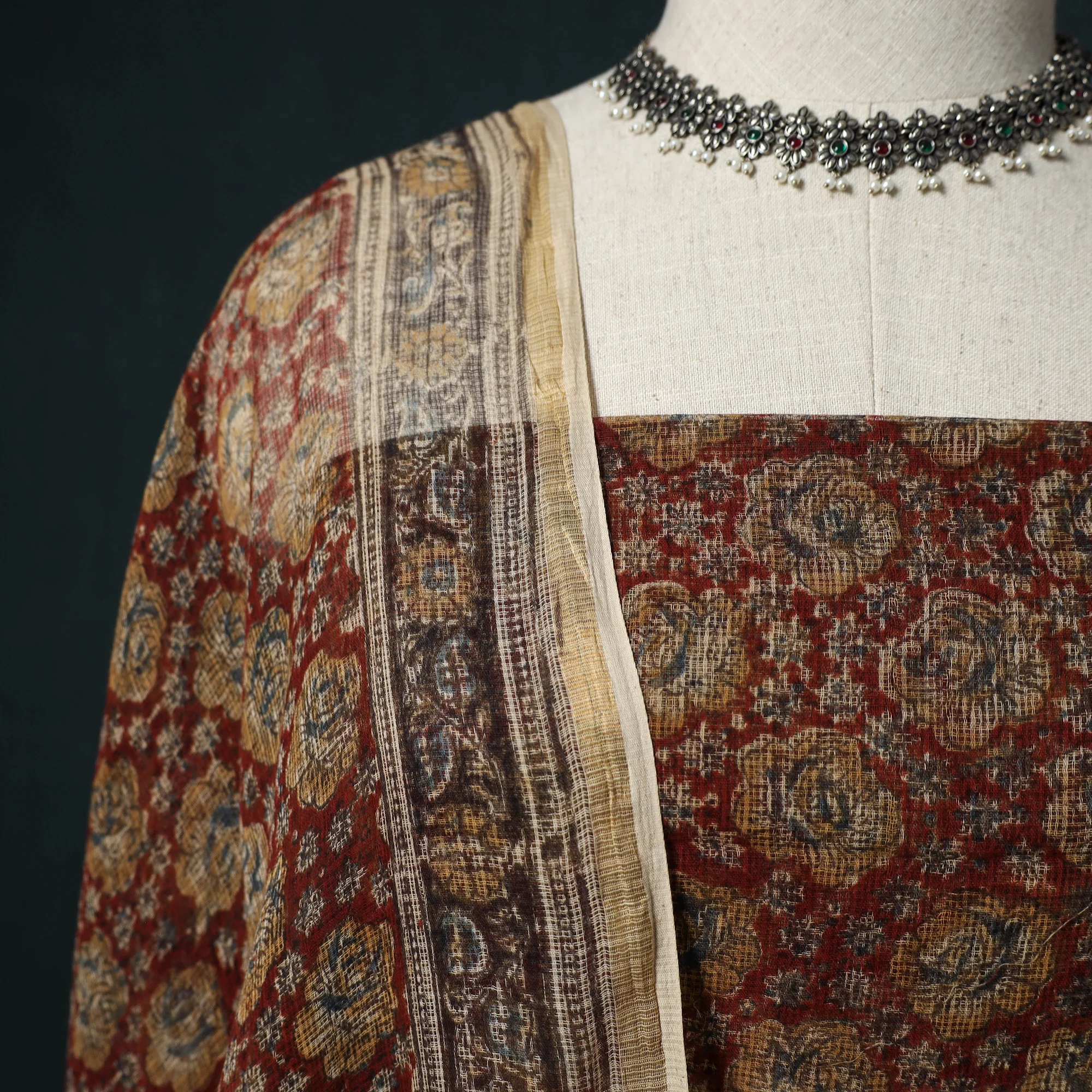 Pedana Kalamkari Block Print Kota Doria Cotton 2pc Unstitched Dress Material Kurta Set 02 - Image 3