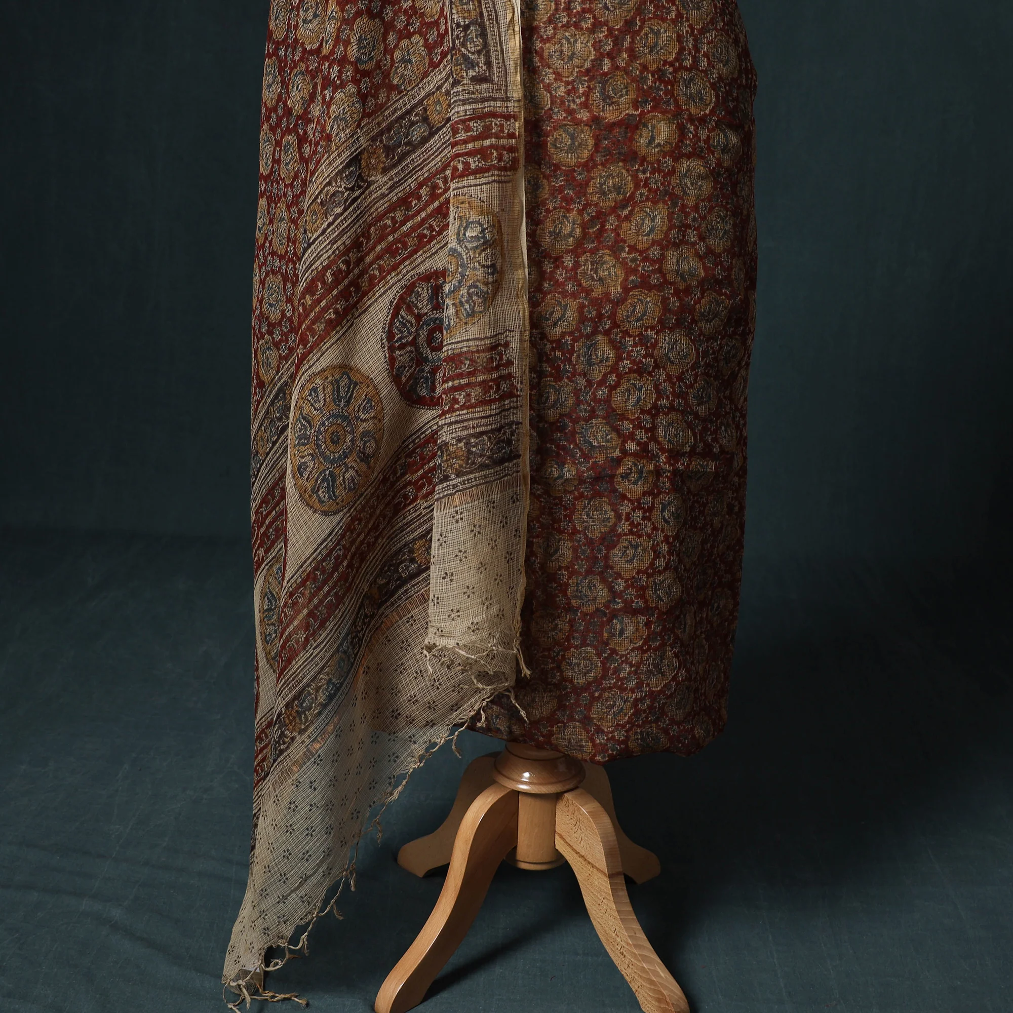 Pedana Kalamkari Block Print Kota Doria Cotton 2pc Unstitched Dress Material Kurta Set 02 - Image 4