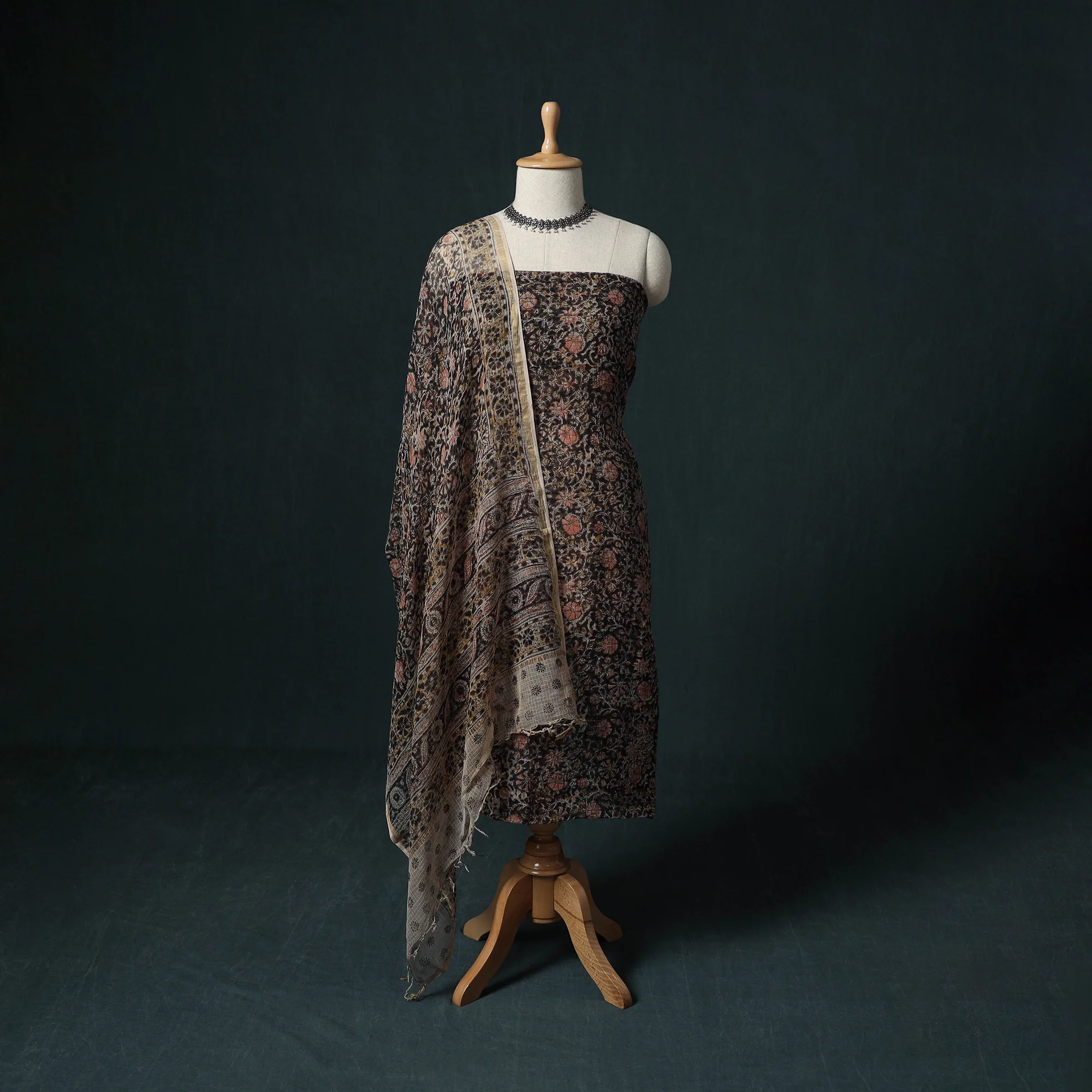 Pedana Kalamkari Block Print Kota Doria Cotton 2pc Unstitched Dress Material Kurta Set 03
