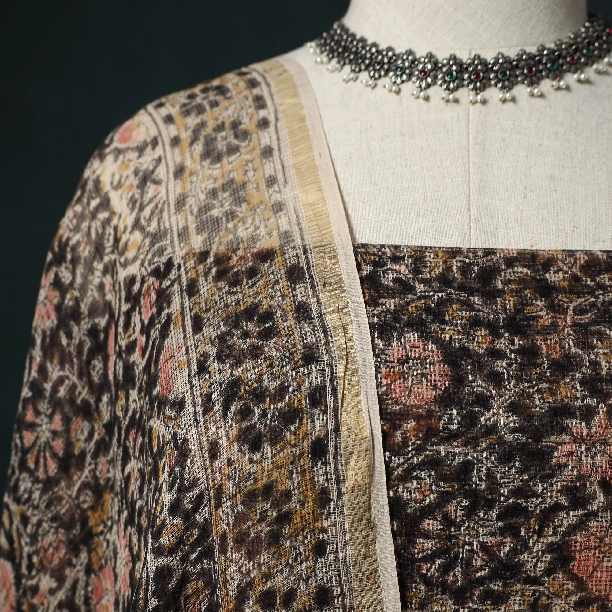 Pedana Kalamkari Block Print Kota Doria Cotton 2pc Unstitched Dress Material Kurta Set 03 - Image 3