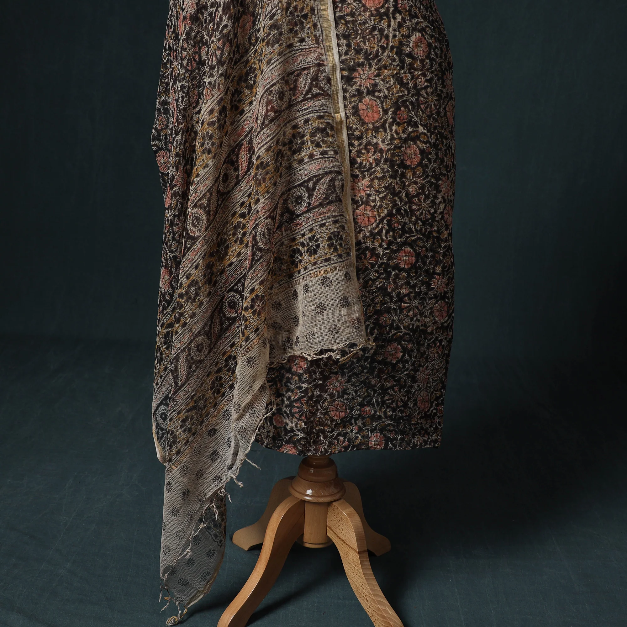 Pedana Kalamkari Block Print Kota Doria Cotton 2pc Unstitched Dress Material Kurta Set 03 - Image 4