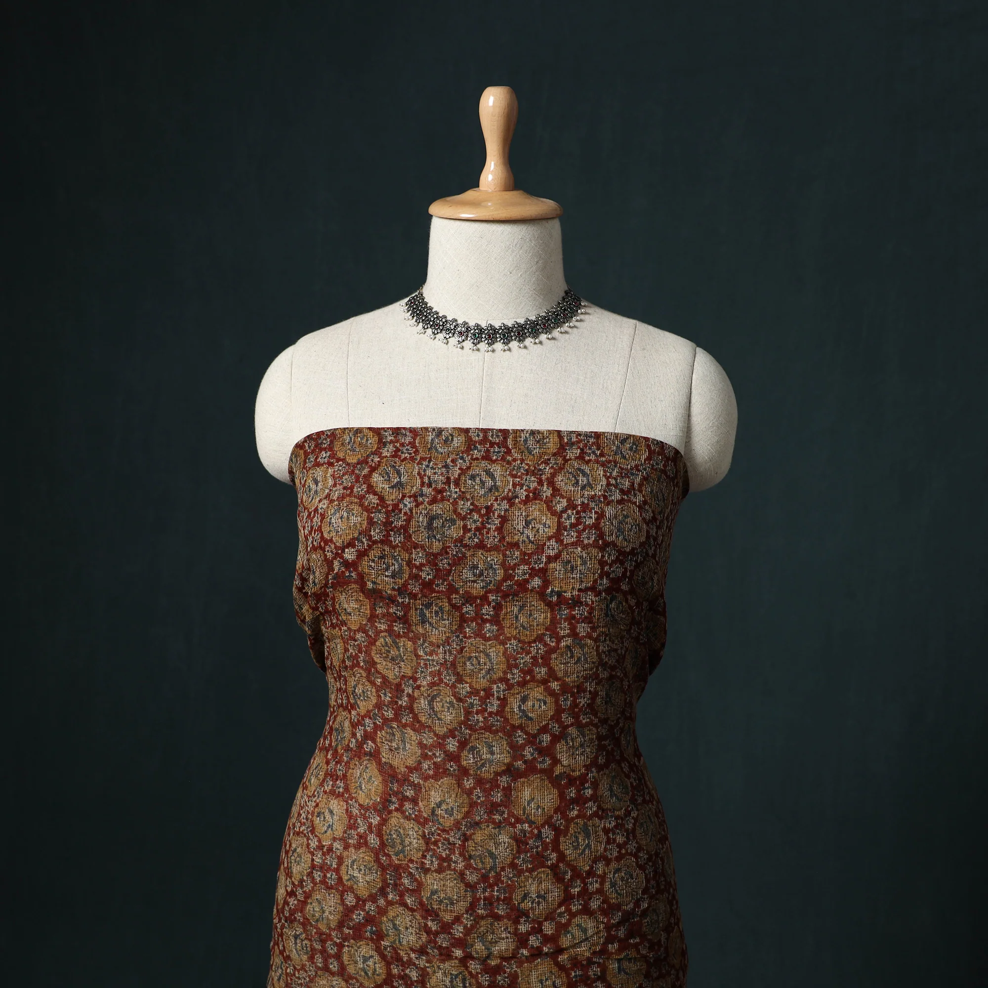 Pedana Kalamkari Block Print Kota Doria Cotton 2pc Unstitched Dress Material Kurta Set 04 - Image 2