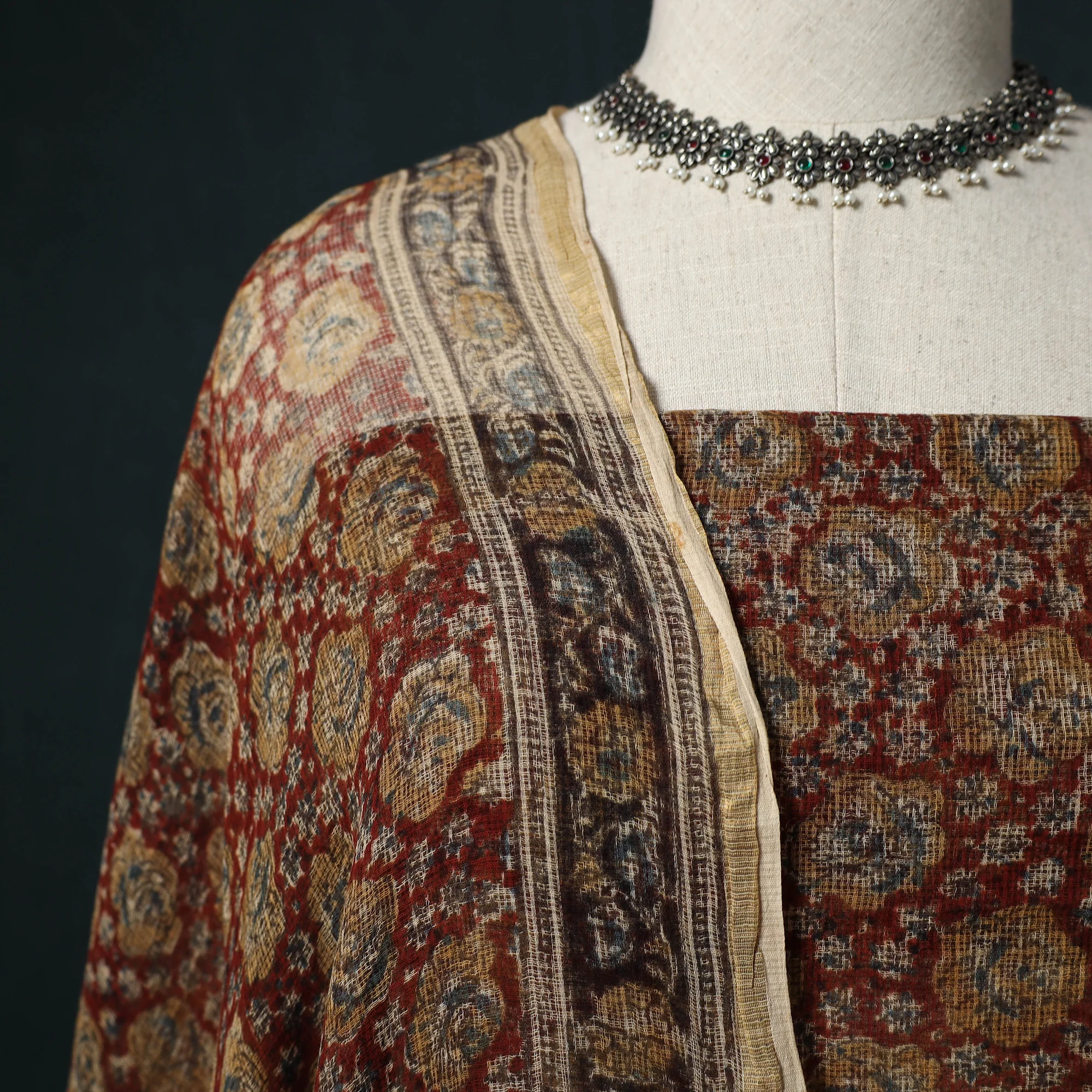 Pedana Kalamkari Block Print Kota Doria Cotton 2pc Unstitched Dress Material Kurta Set 04 - Image 3