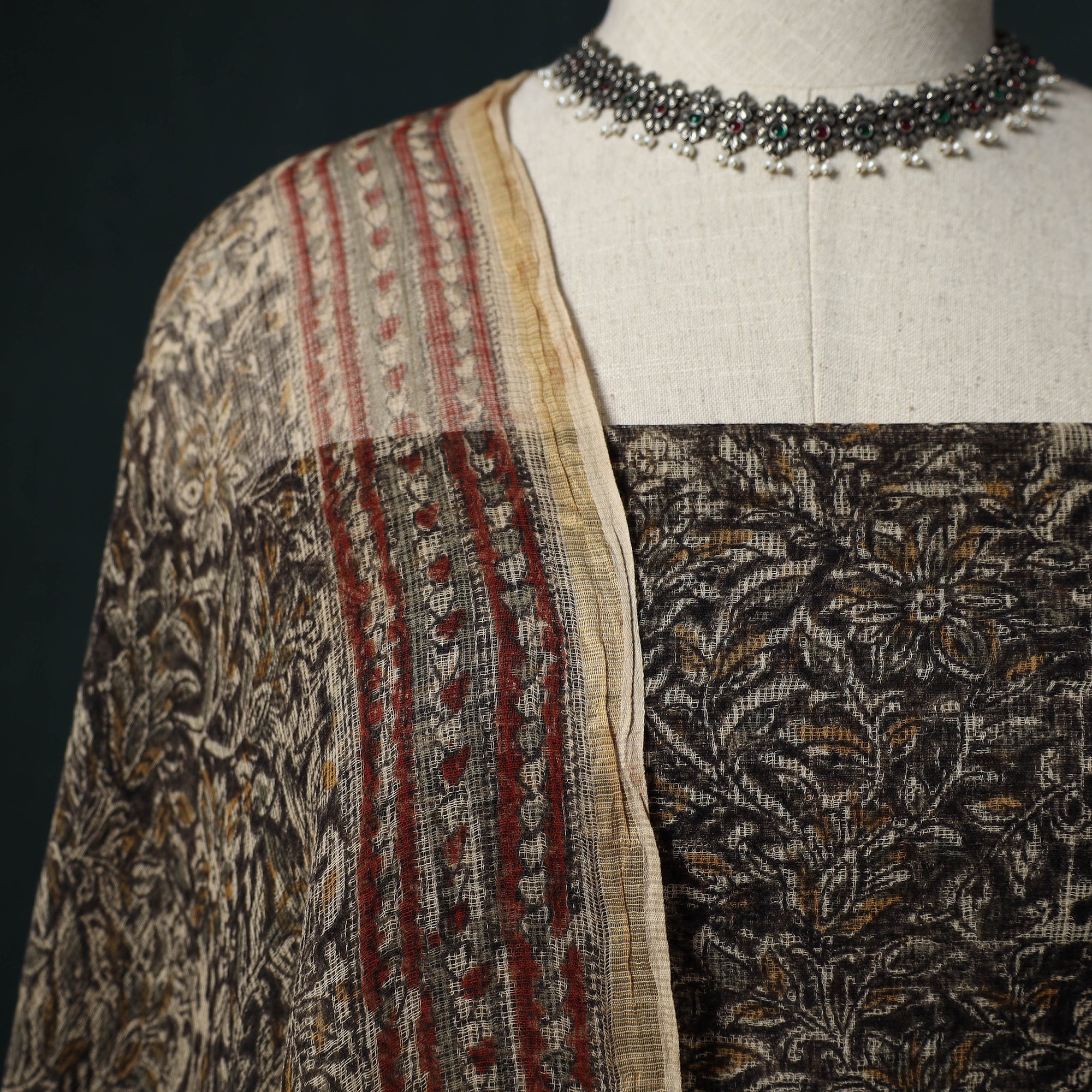 Pedana Kalamkari Block Print Kota Doria Cotton 2pc Unstitched Dress Material Kurta Set 05 - Image 3
