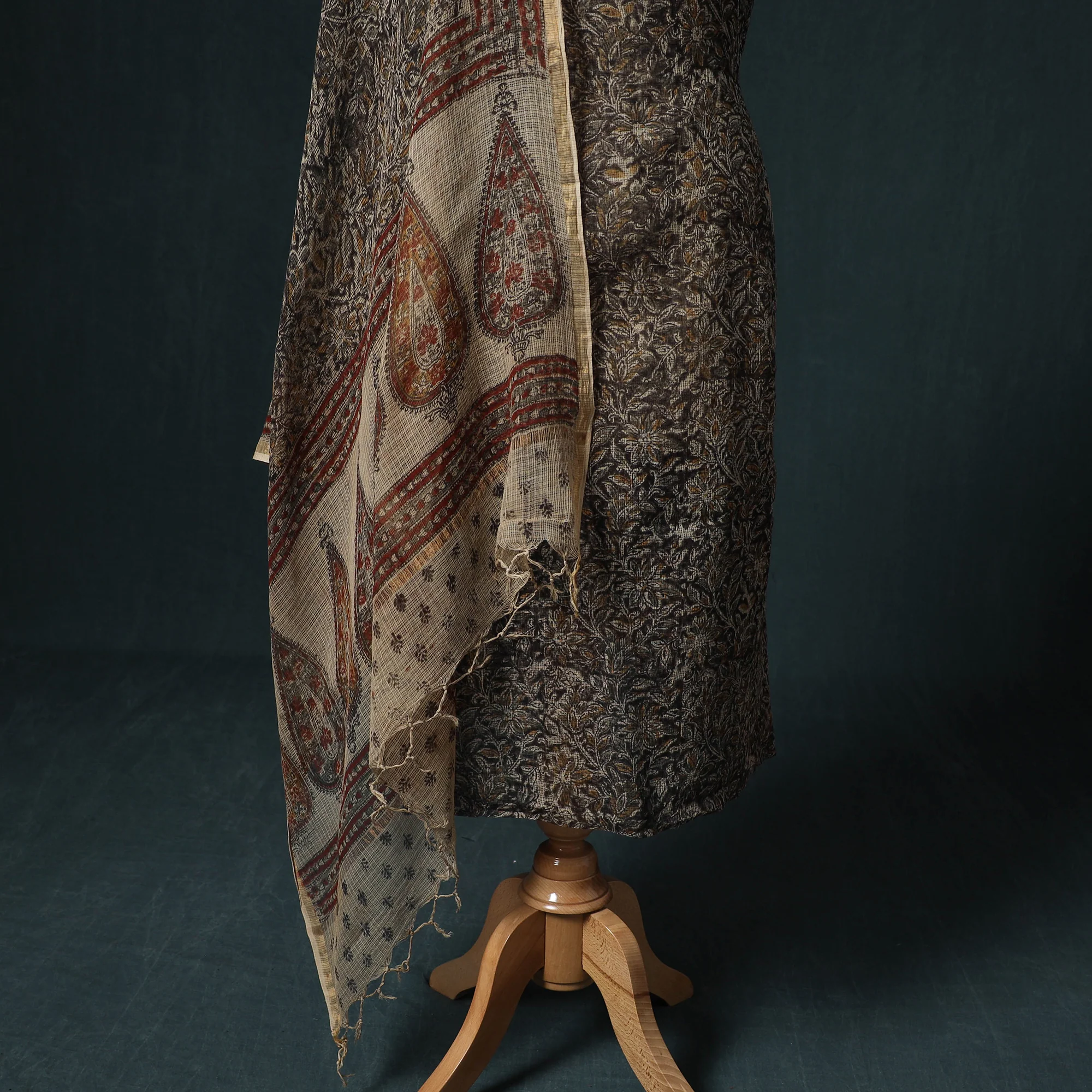 Pedana Kalamkari Block Print Kota Doria Cotton 2pc Unstitched Dress Material Kurta Set 05 - Image 4