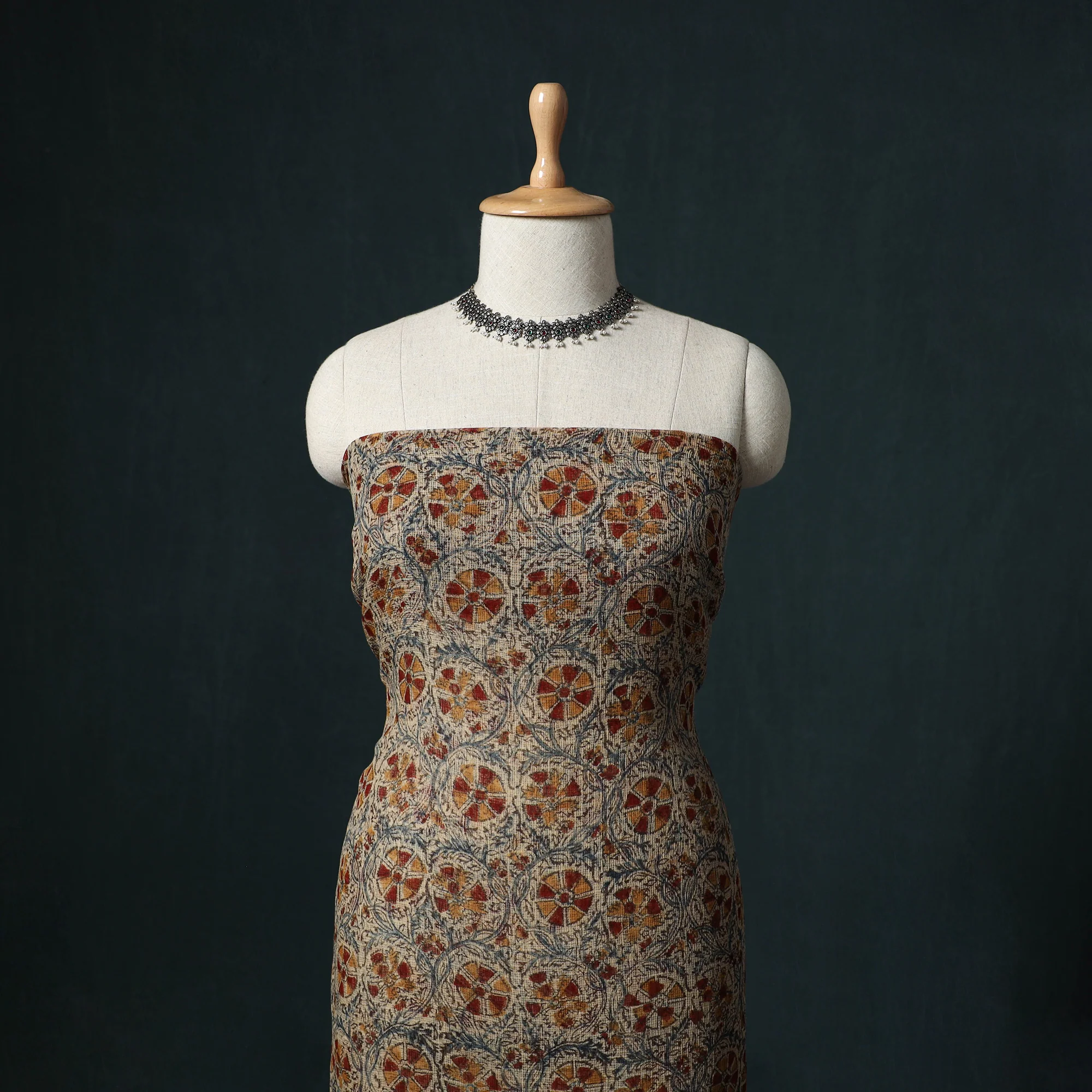 Pedana Kalamkari Block Print Kota Doria Cotton 2pc Unstitched Dress Material Kurta Set 07 - Image 2