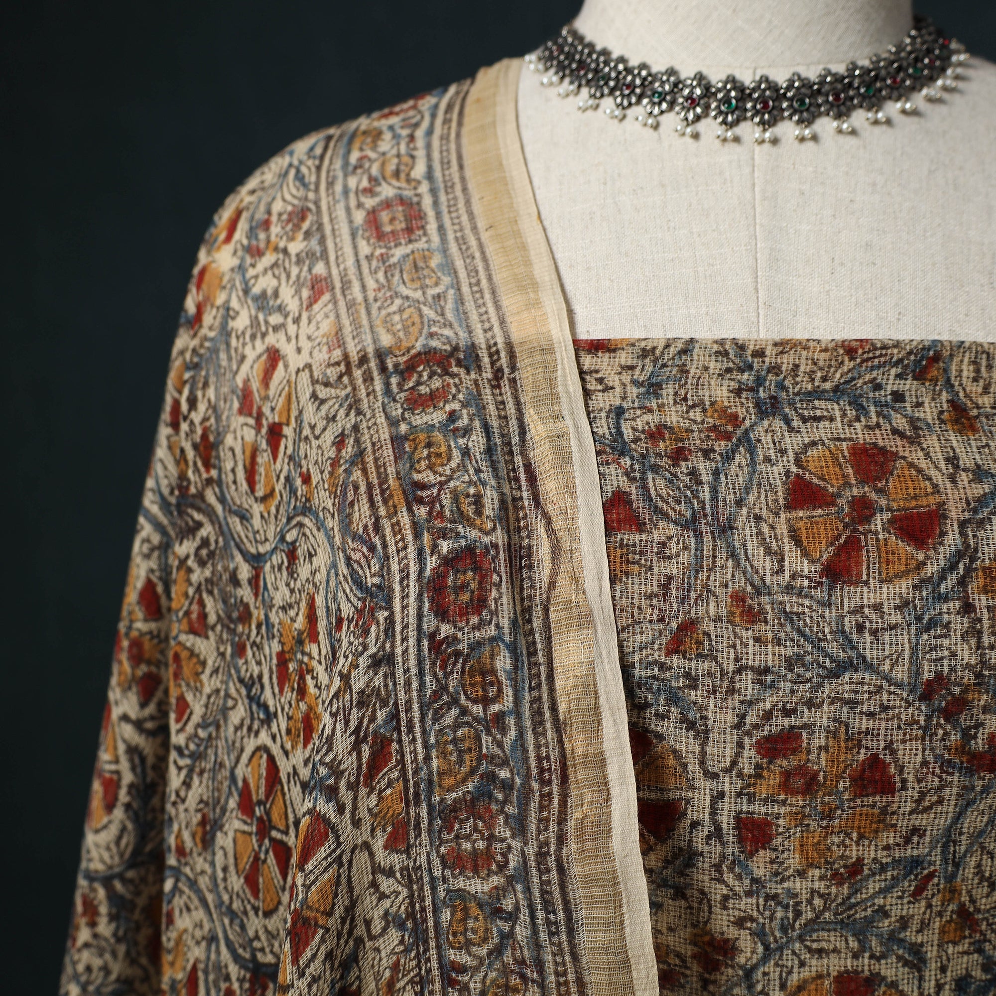 Pedana Kalamkari Block Print Kota Doria Cotton 2pc Unstitched Dress Material Kurta Set 07 - Image 3