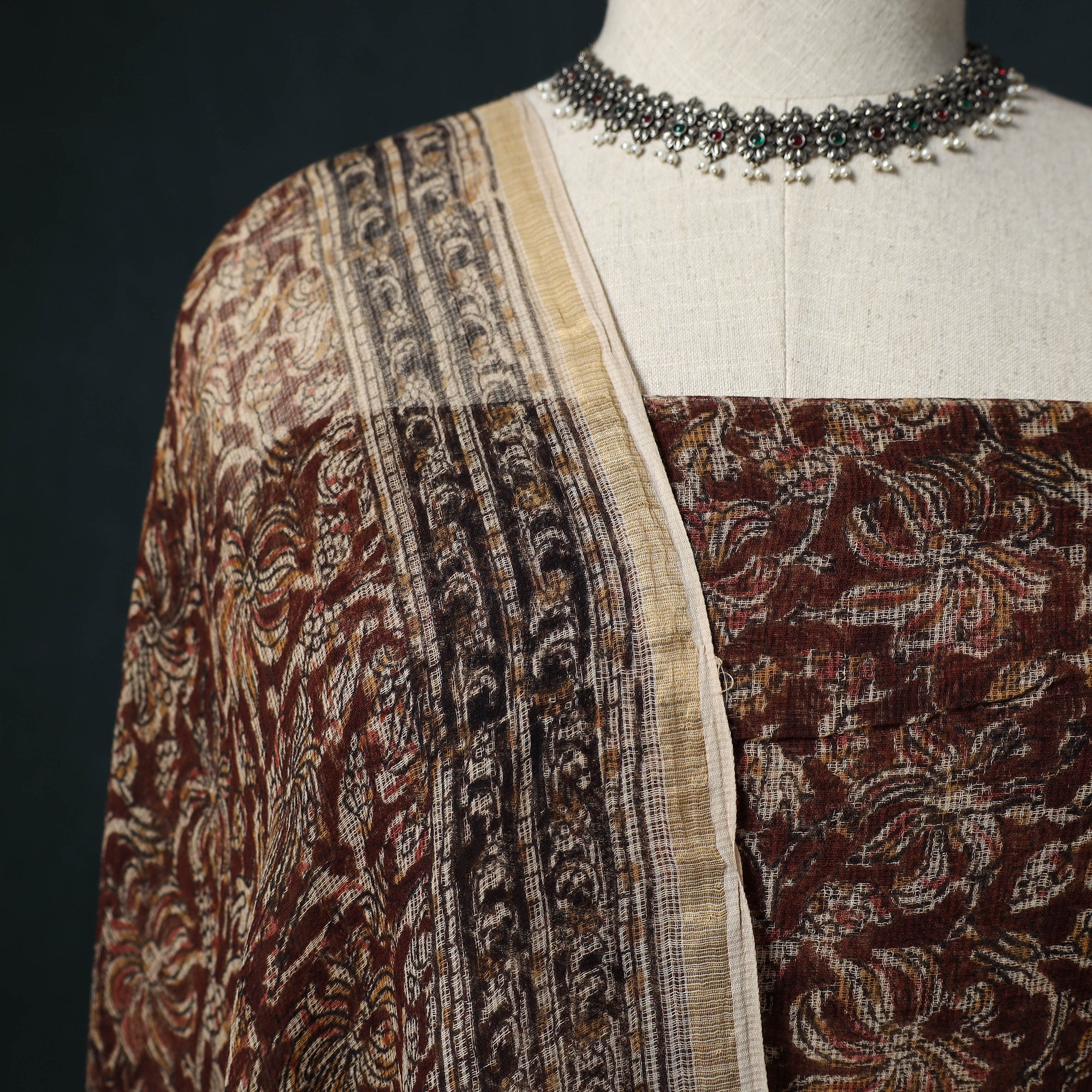 Pedana Kalamkari Block Print Kota Doria Cotton 2pc Unstitched Dress Material Kurta Set 08 - Image 3