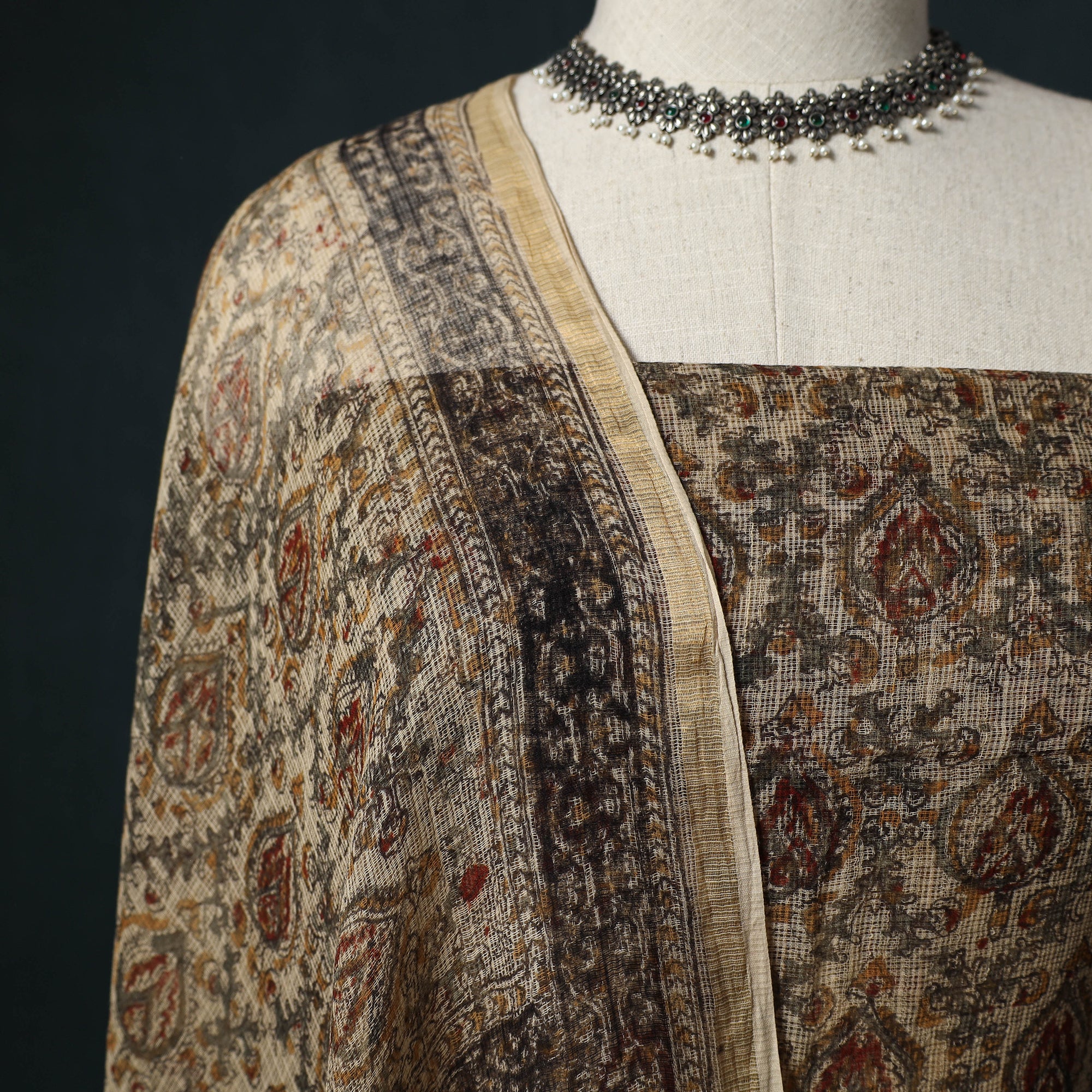 Pedana Kalamkari Block Print Kota Doria Cotton 2pc Unstitched Dress Material Kurta Set 09 - Image 3