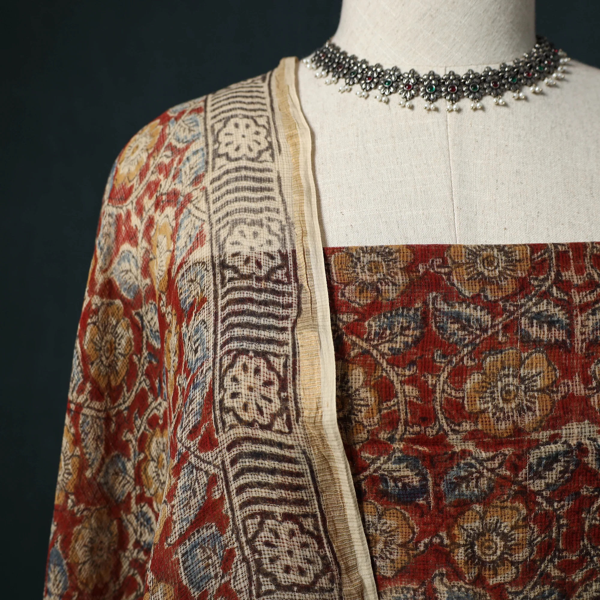 Pedana Kalamkari Block Print Kota Doria Cotton 2pc Unstitched Dress Material Kurta Set 10 - Image 3