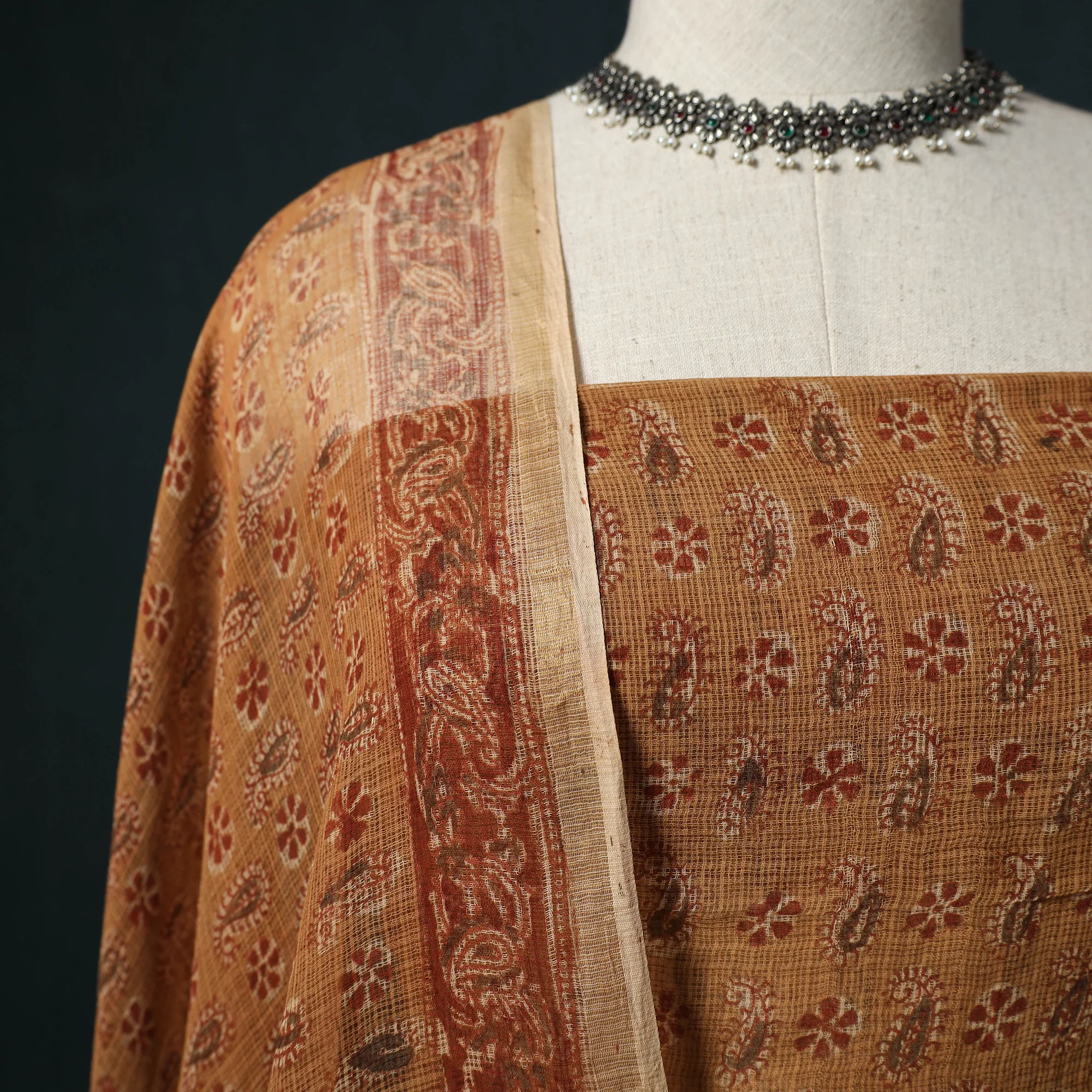 Pedana Kalamkari Block Print Kota Doria Cotton 2pc Unstitched Dress Material Kurta Set 14 - Image 3