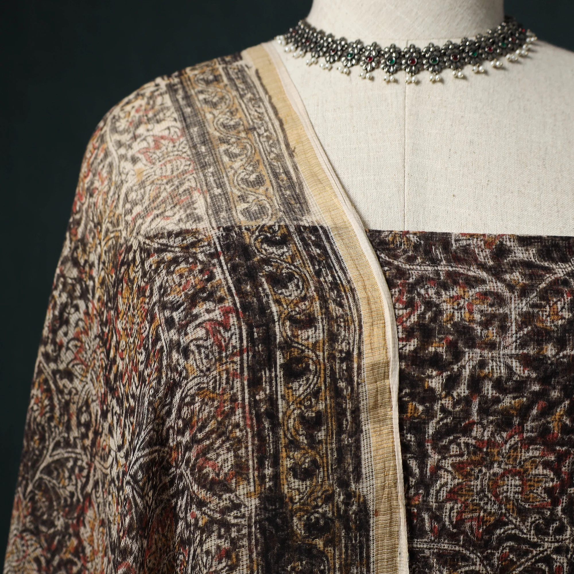 Pedana Kalamkari Block Print Kota Doria Cotton 2pc Unstitched Dress Material Kurta Set 15 - Image 3